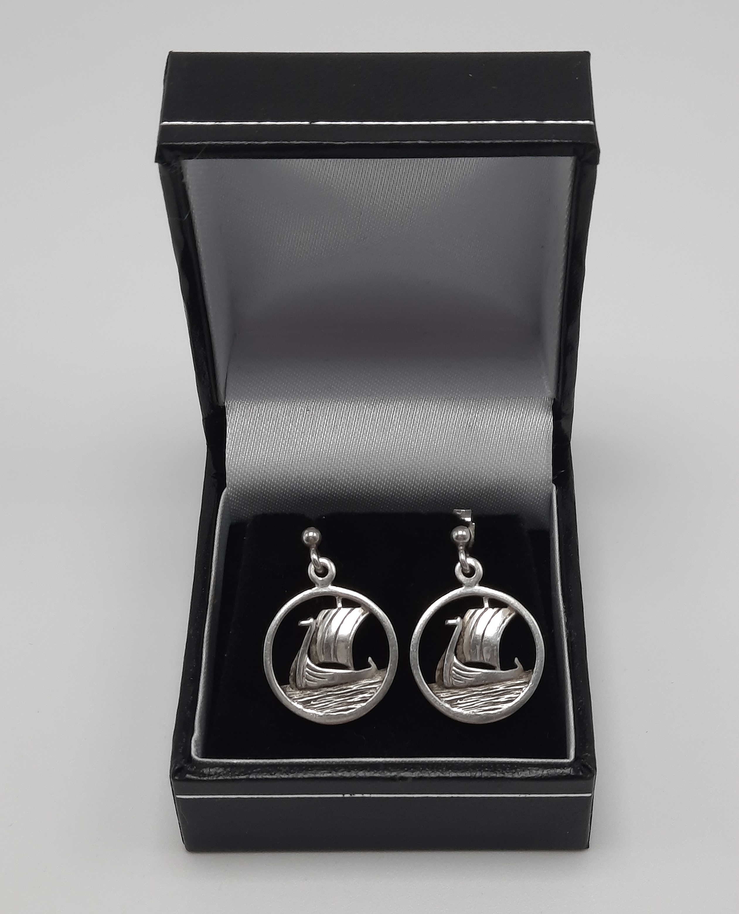 Vintage Sterling Silver Ola Gorie Viking Longship Earrings