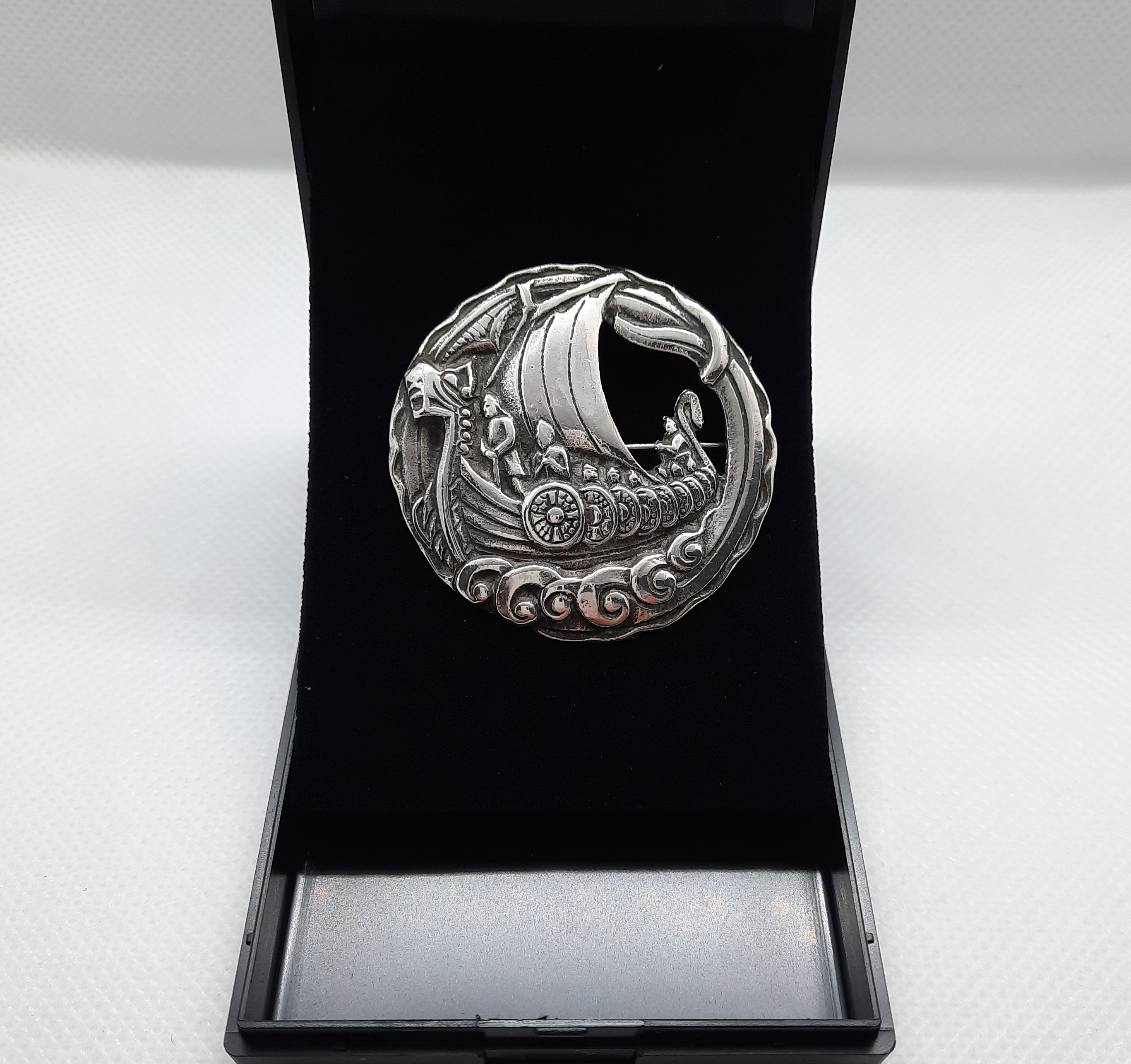 Sterling Silver Robert Allison Viking Boat Brooch - Glasgow 1945