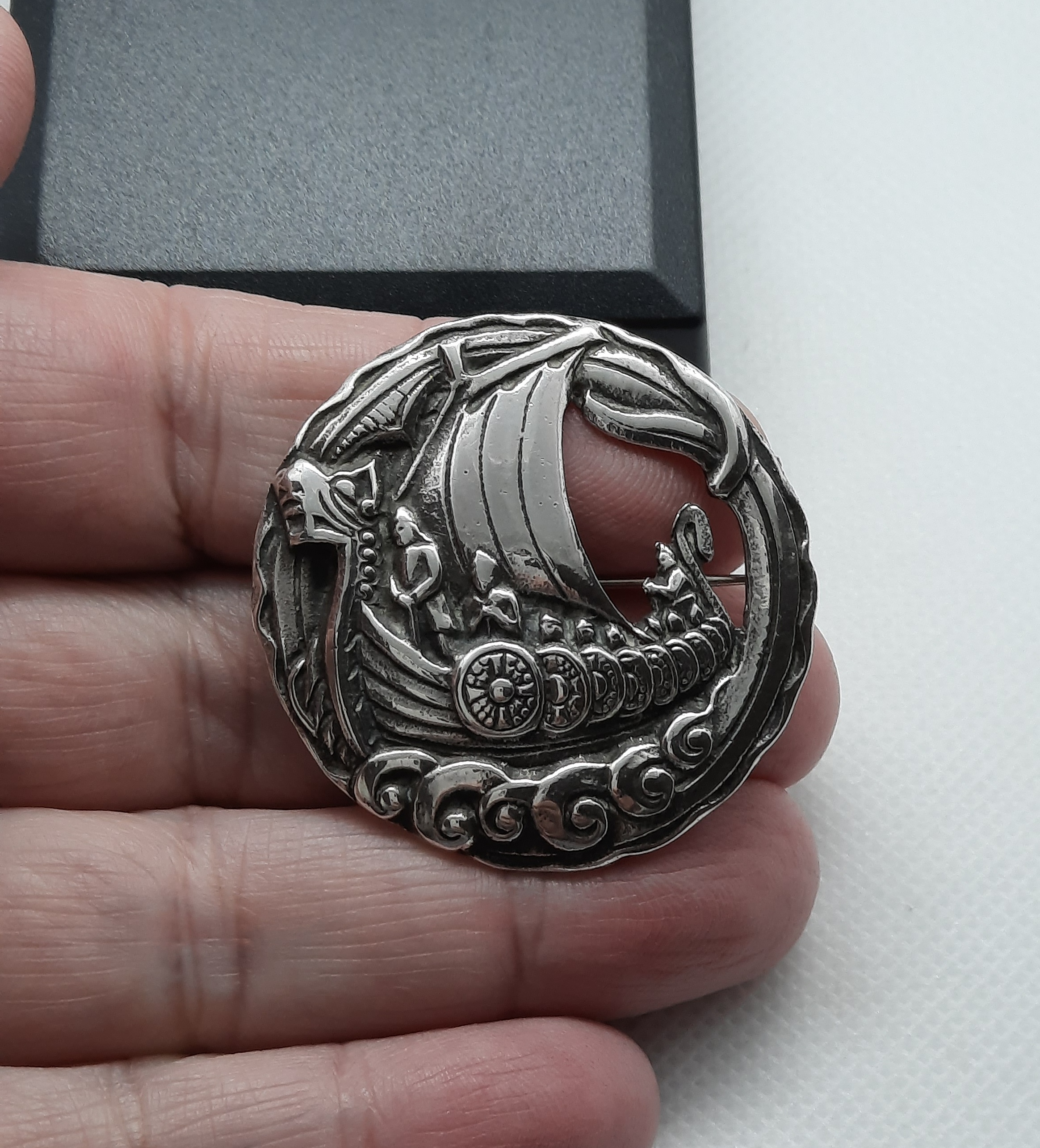 Sterling Silver Robert Allison Viking Boat Brooch - Glasgow 1945