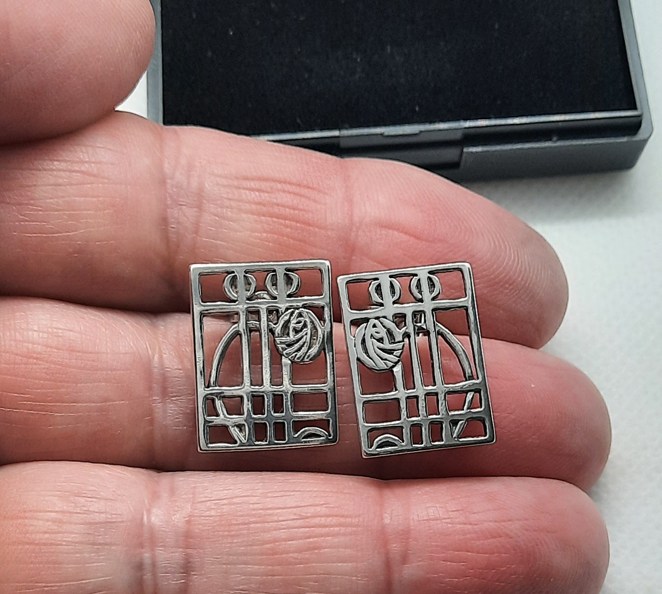 Pair of Sterling Silver Rennie Mackintosh Style Earrings by Carrick - Boxed