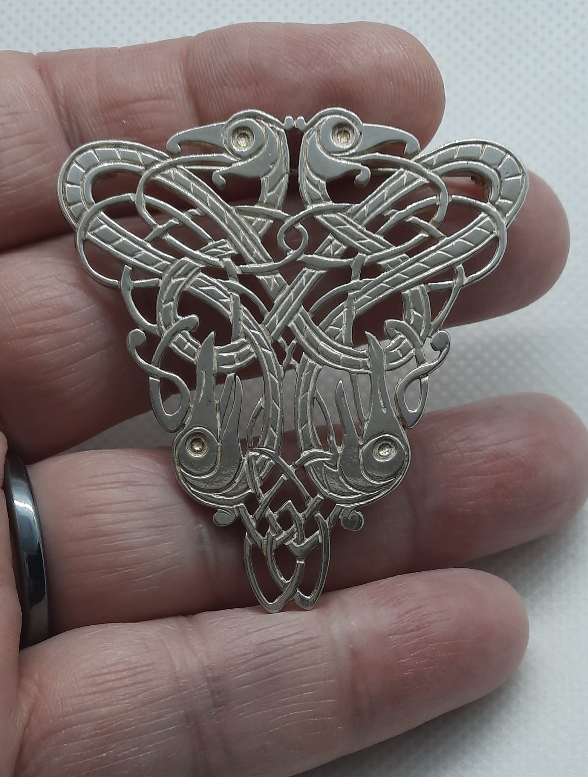 Tain Silver Tri-Dragon Large Brooch in Sterling Silver - Hallmarked