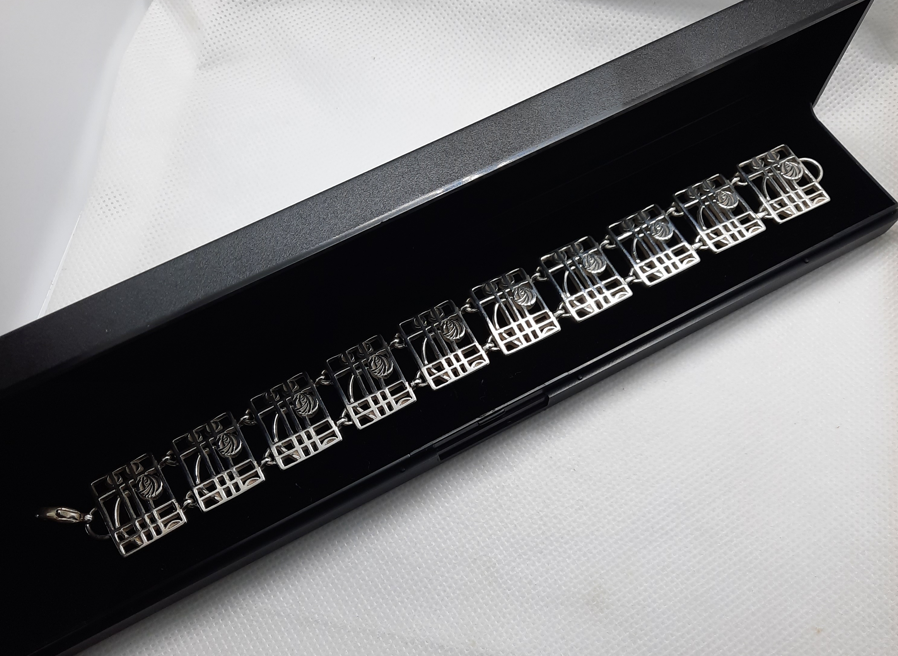 Sterling Silver Rennie Mackintosh Style Wide Bracelet by Carrick