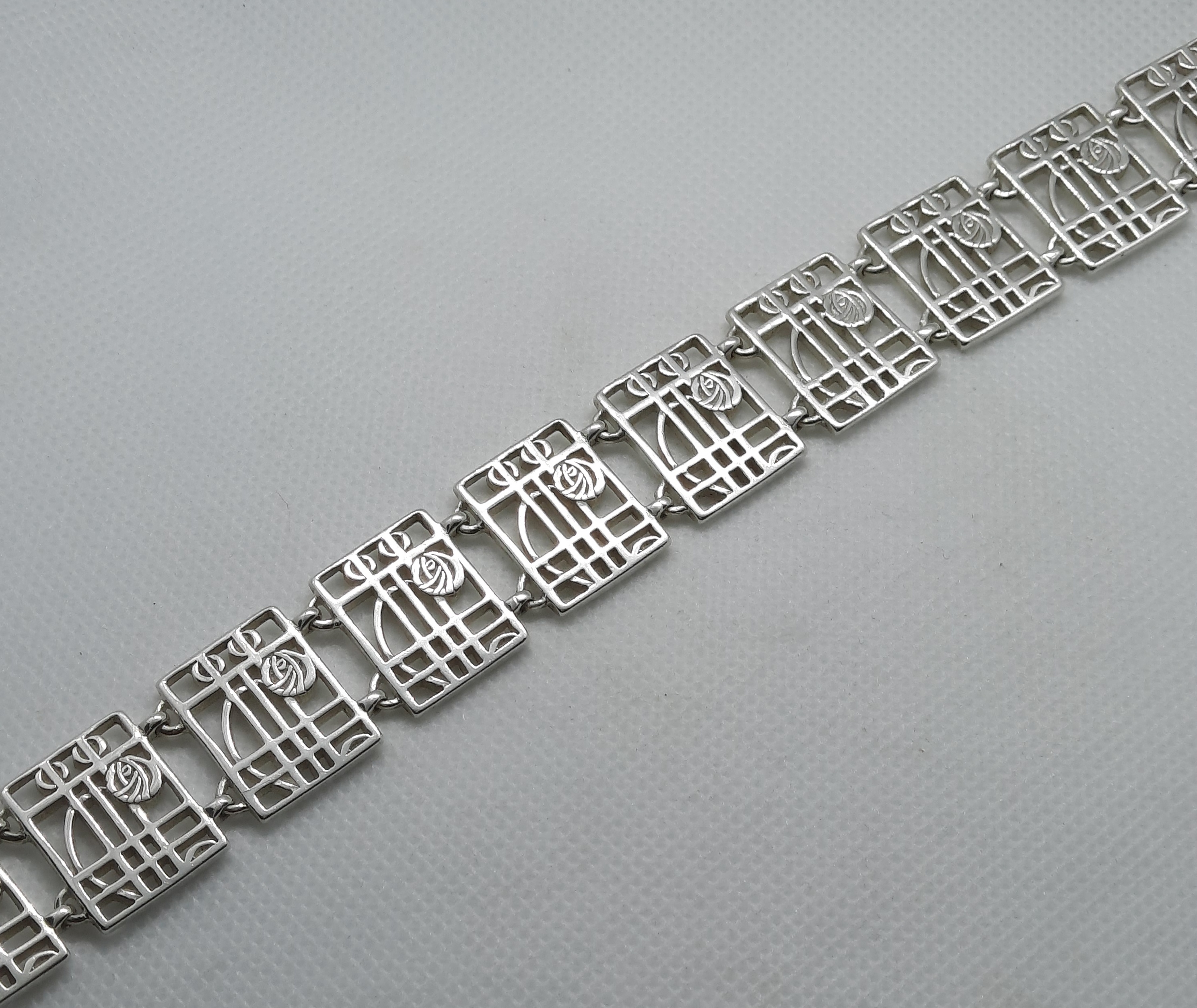Sterling Silver Rennie Mackintosh Style Wide Bracelet by Carrick
