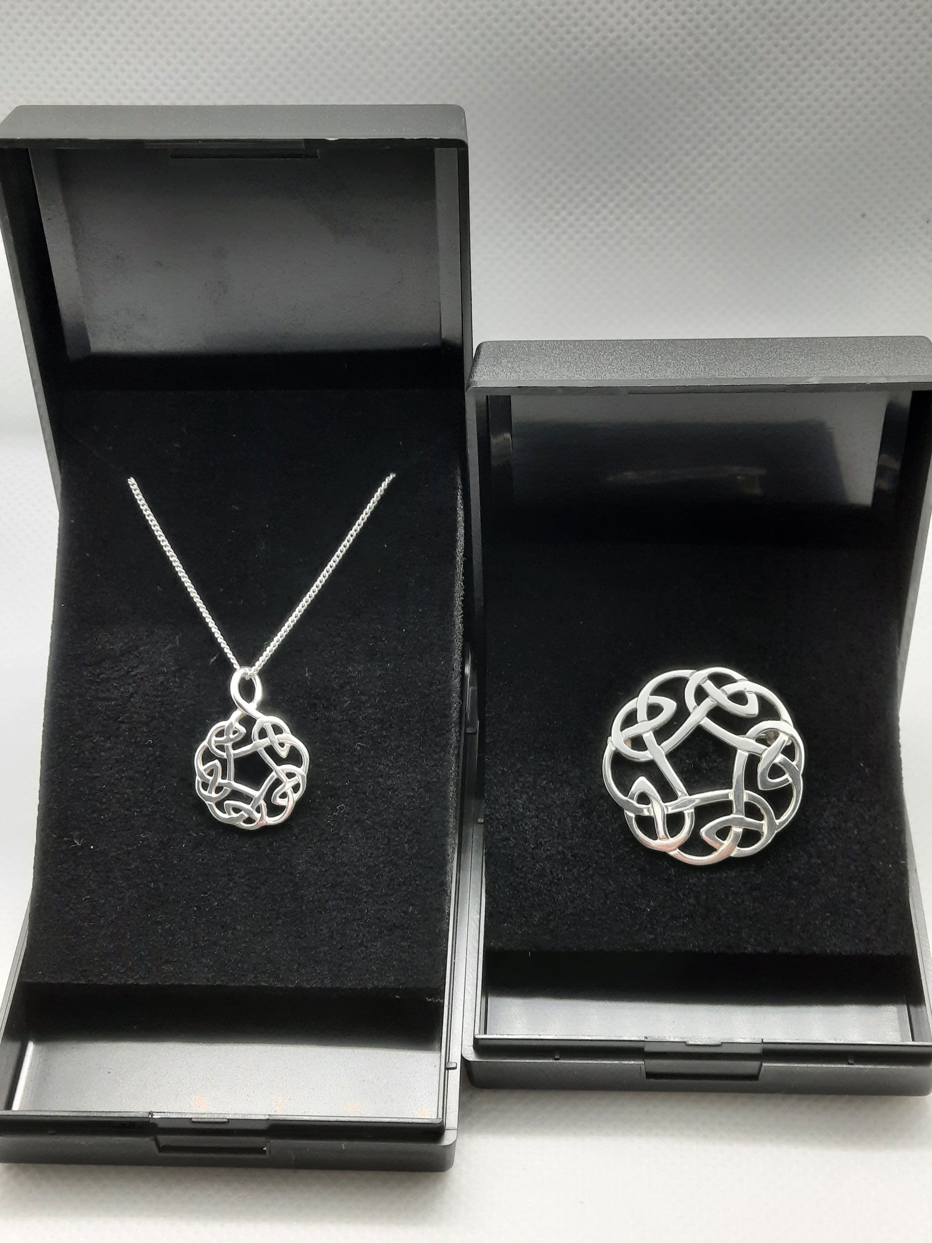 Sterling Silver ORTAK Celtic Knot Pendant and Brooch Set