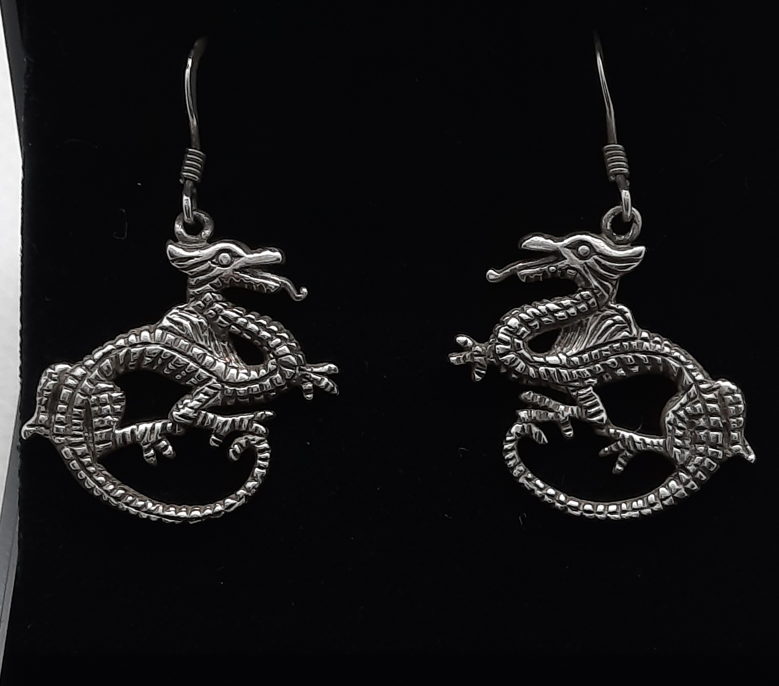 Unusual Sterling Silver Dragon Drop Earrings