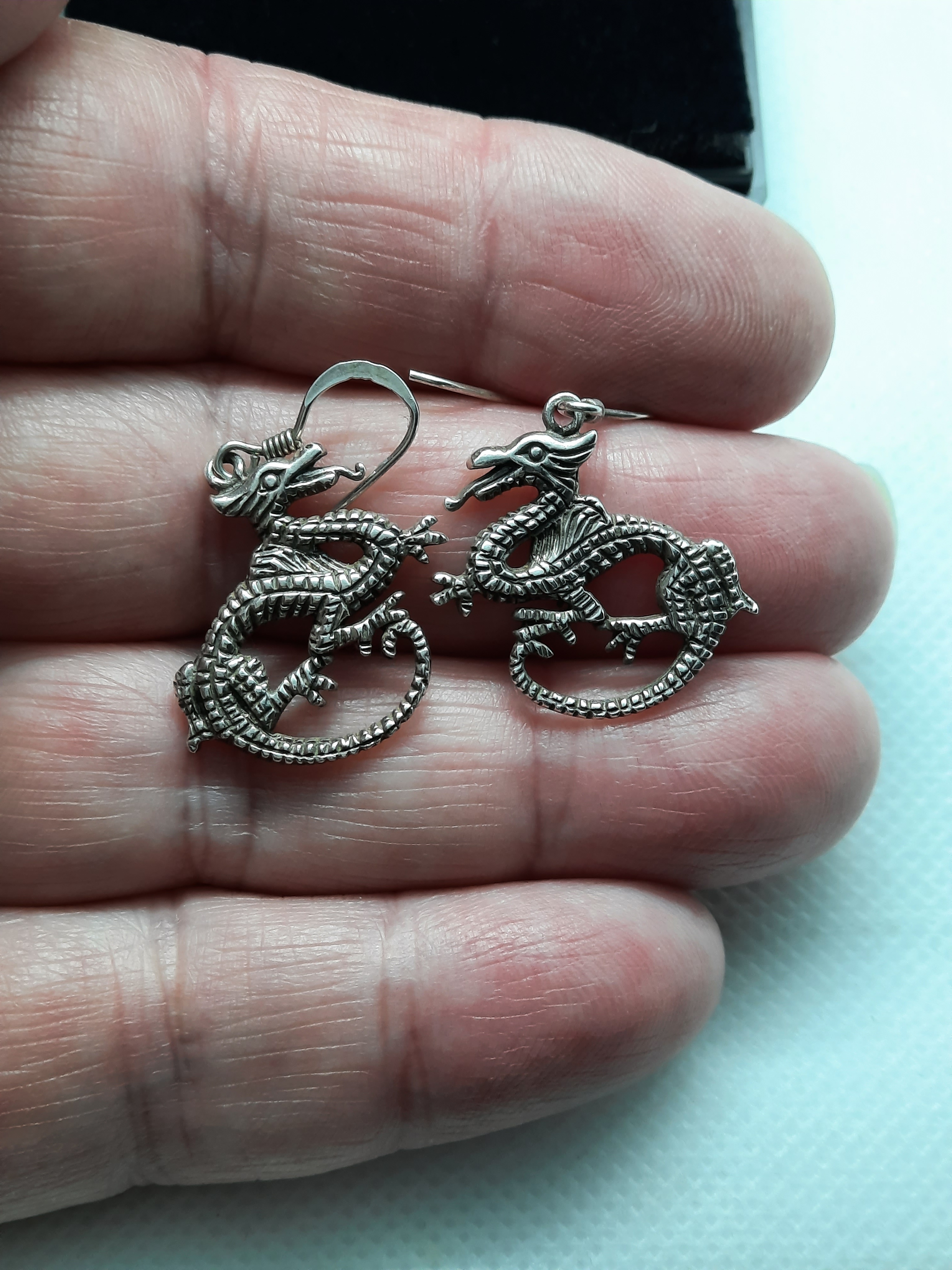 Unusual Sterling Silver Dragon Drop Earrings
