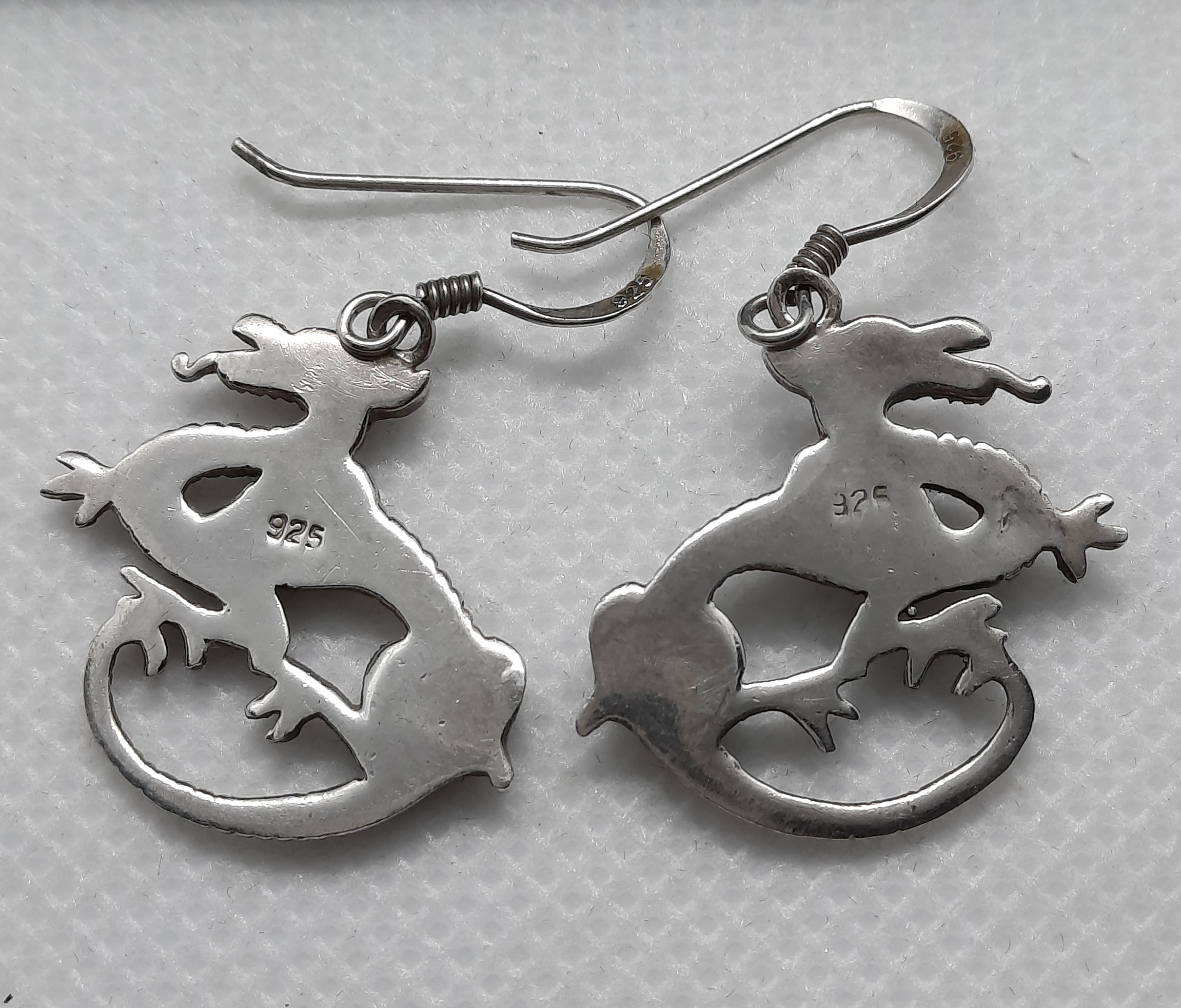 Unusual Sterling Silver Dragon Drop Earrings