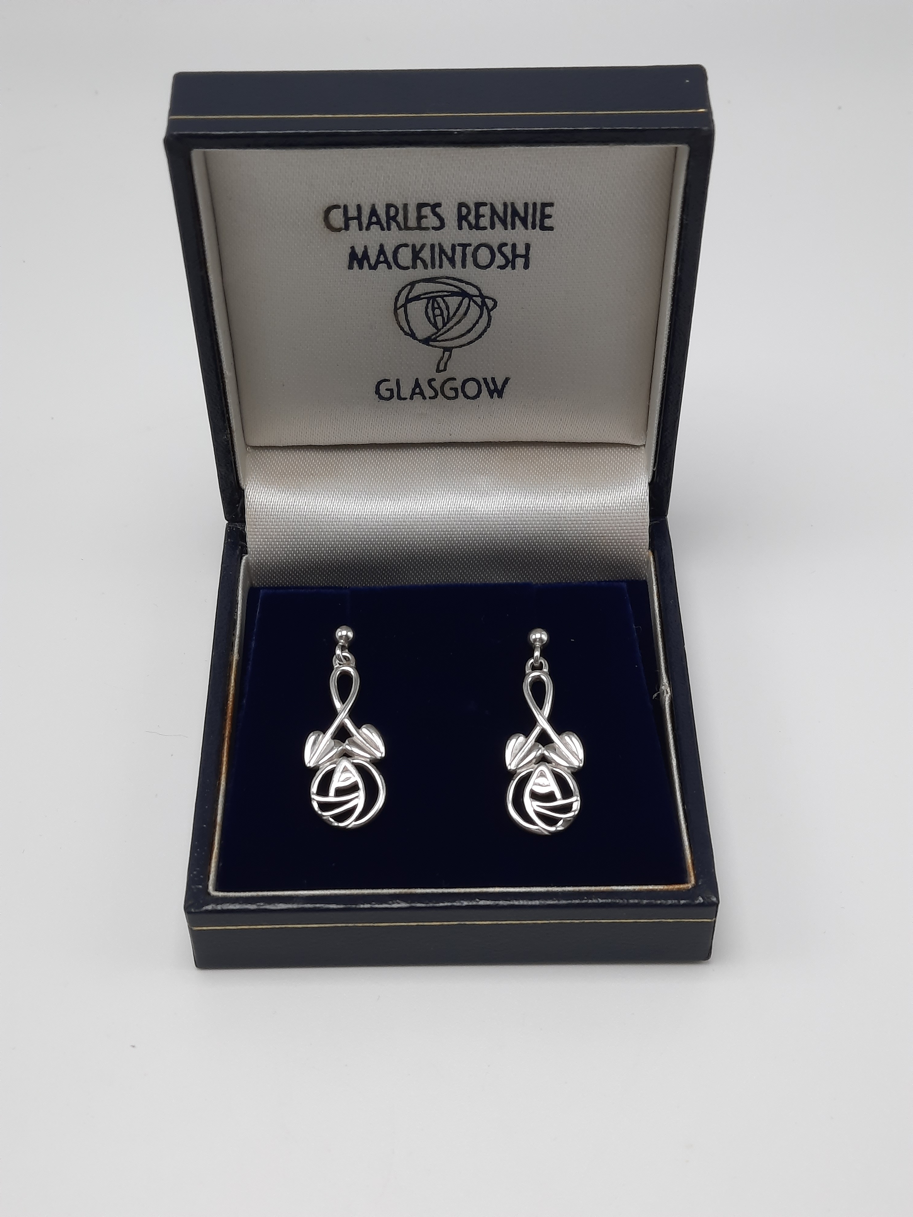 Pretty Pair of Sterling Silver Earrings by Carrick in Rennie Mackintosh Style