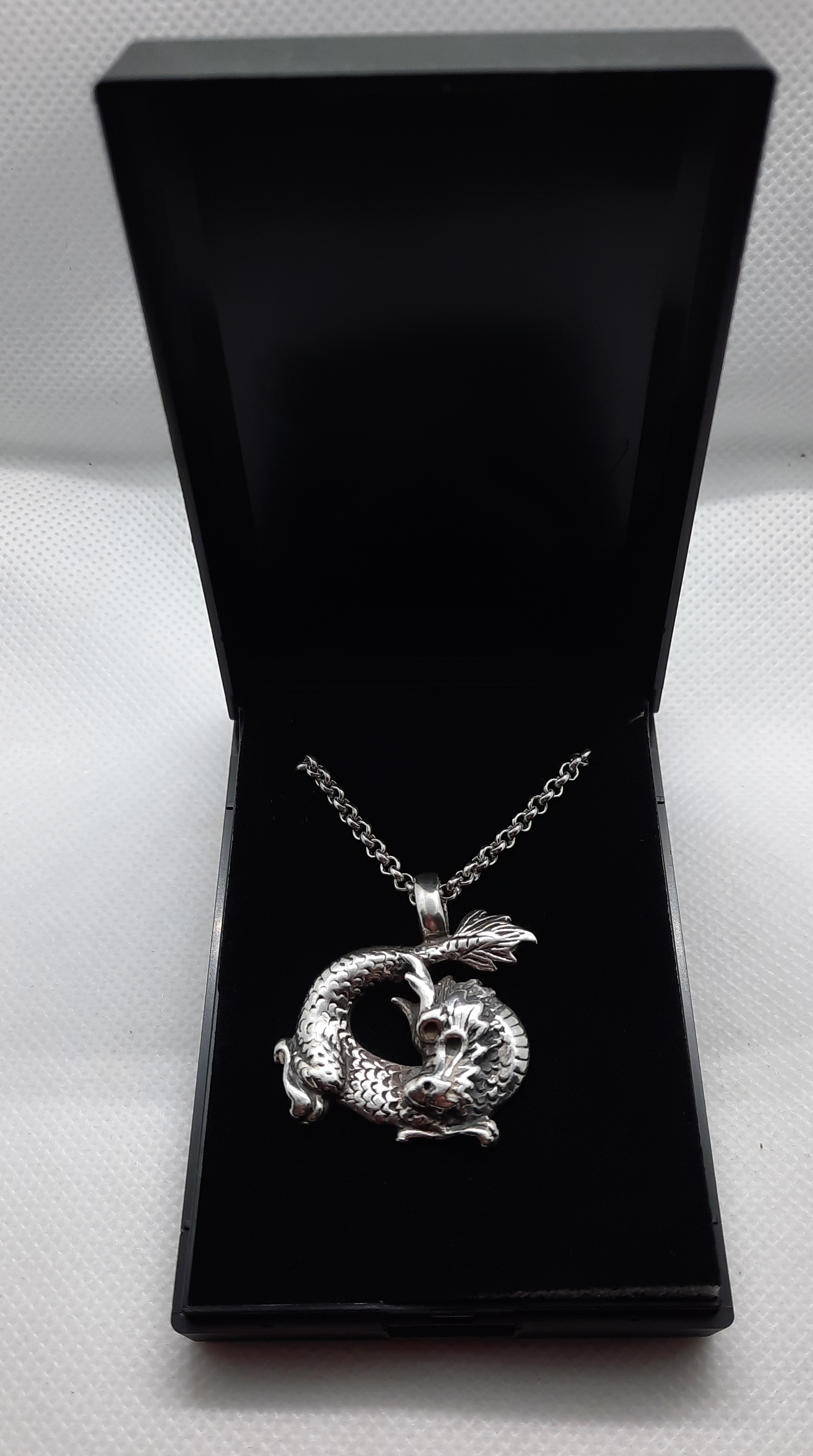 Heavy Sterling Silver Dragon Pendant and Belcher Chain