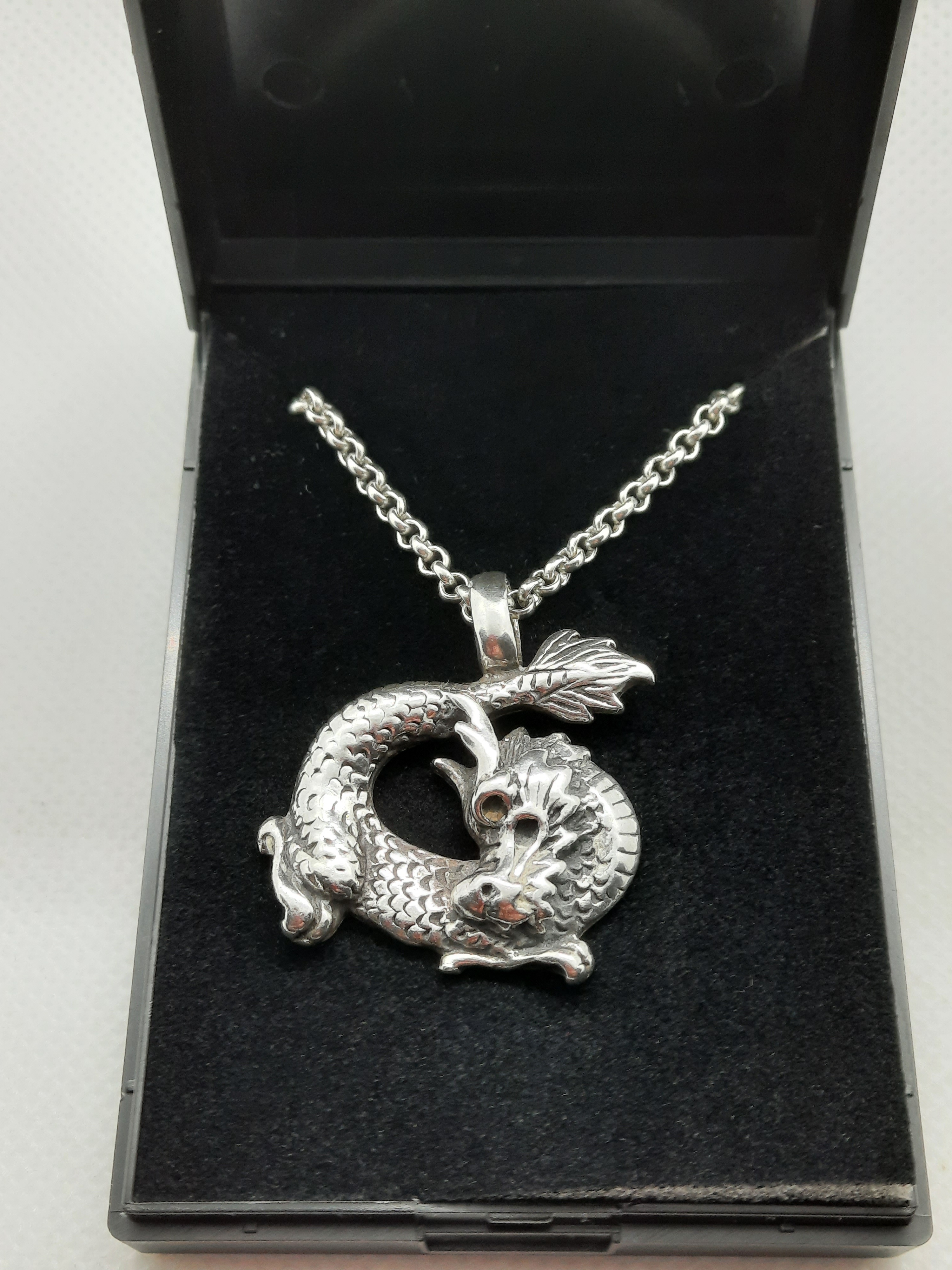 Heavy Sterling Silver Dragon Pendant and Belcher Chain