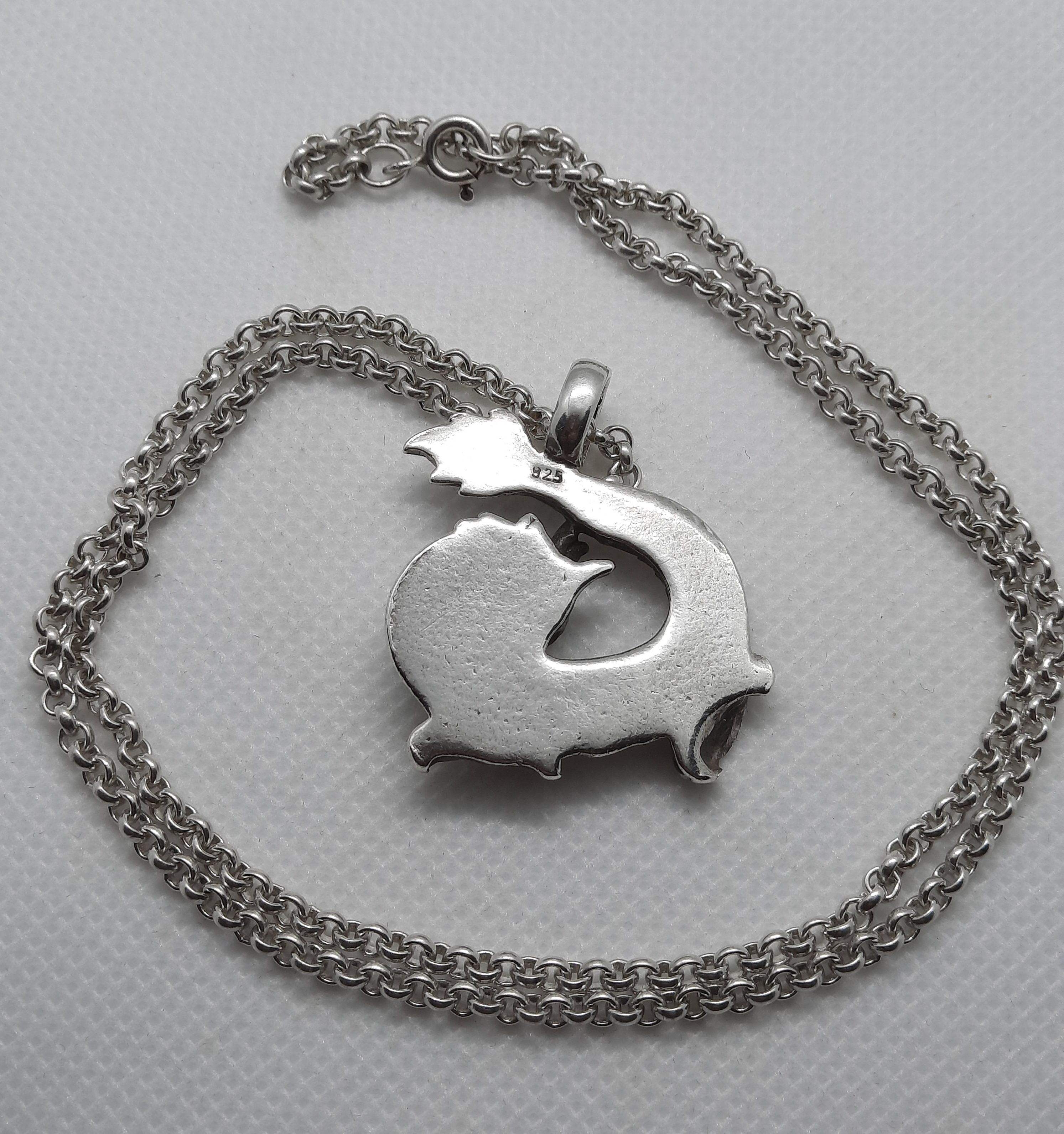 Heavy Sterling Silver Dragon Pendant and Belcher Chain