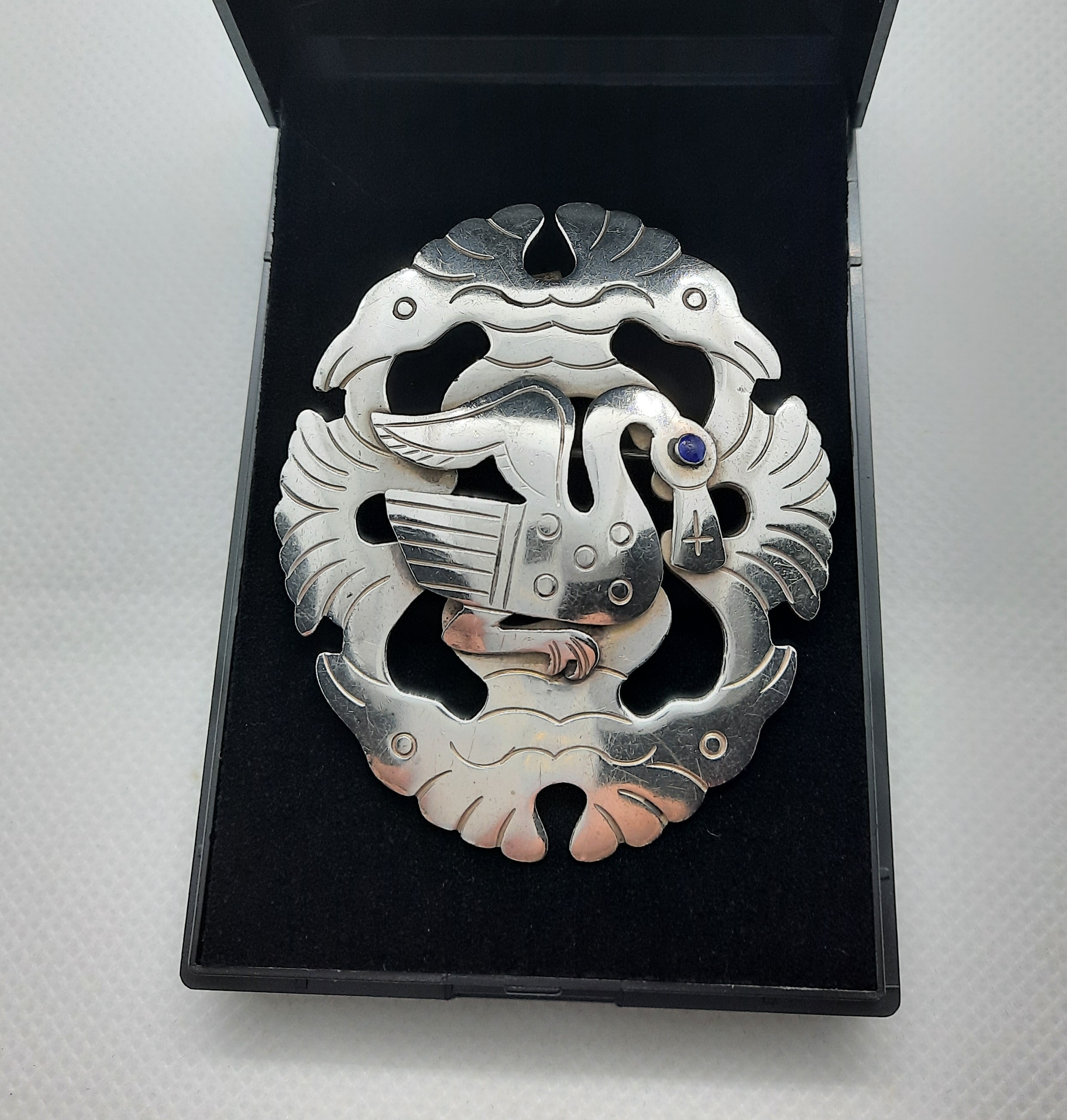 Peruvian Zoomorphic Design Large Brooch in Sterling Silver