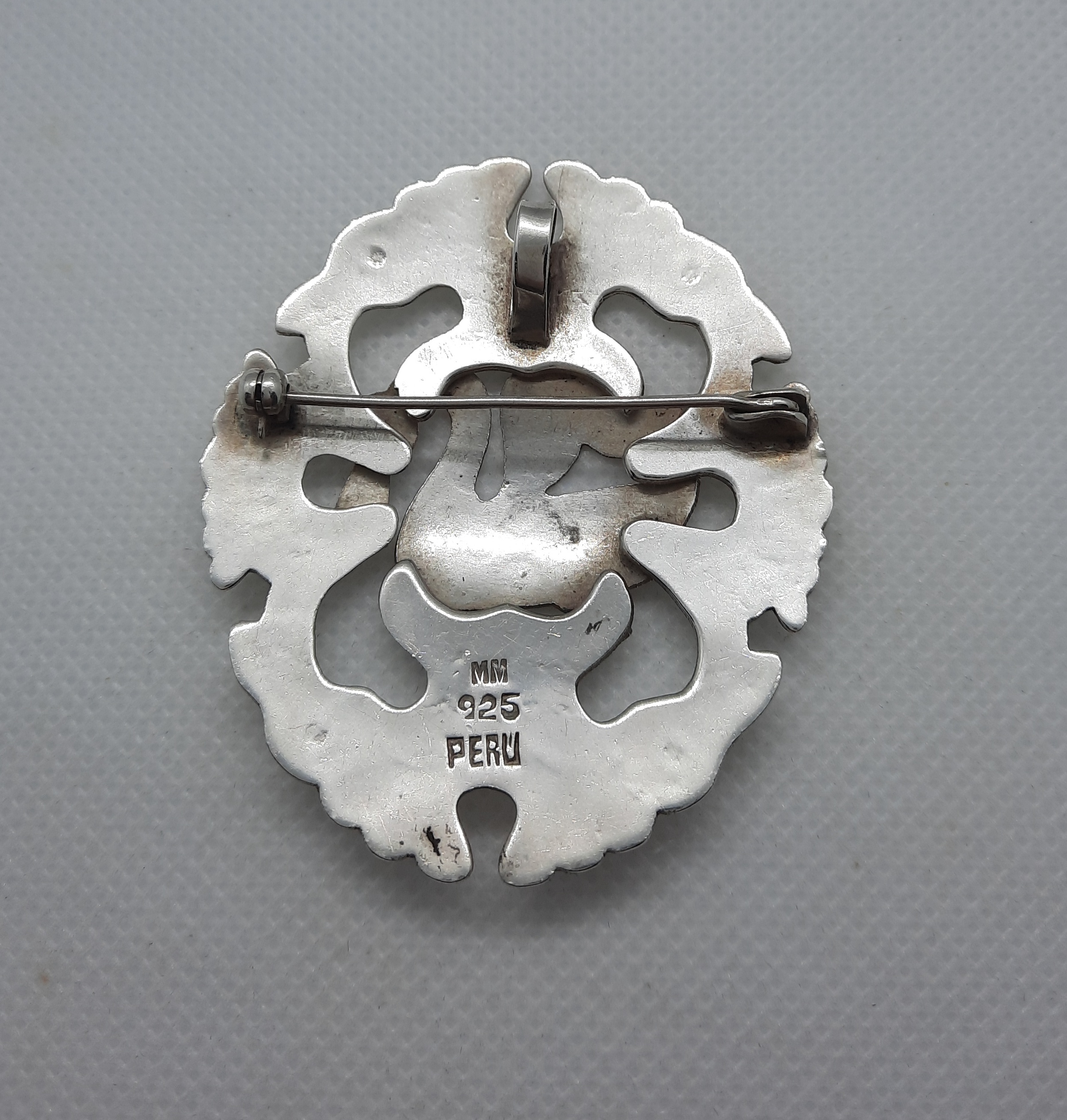 Peruvian Zoomorphic Design Large Brooch in Sterling Silver