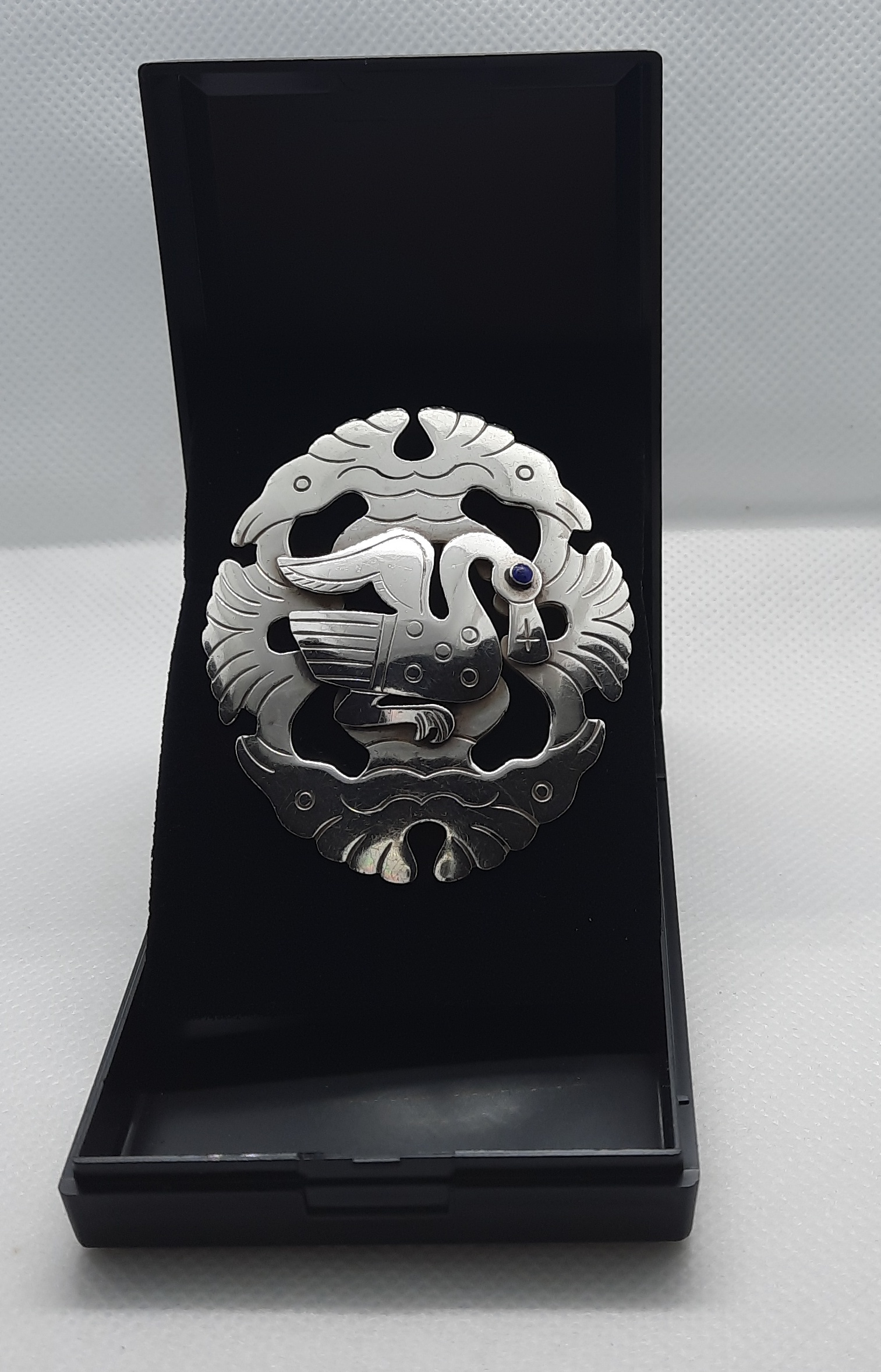 Peruvian Zoomorphic Design Large Brooch in Sterling Silver