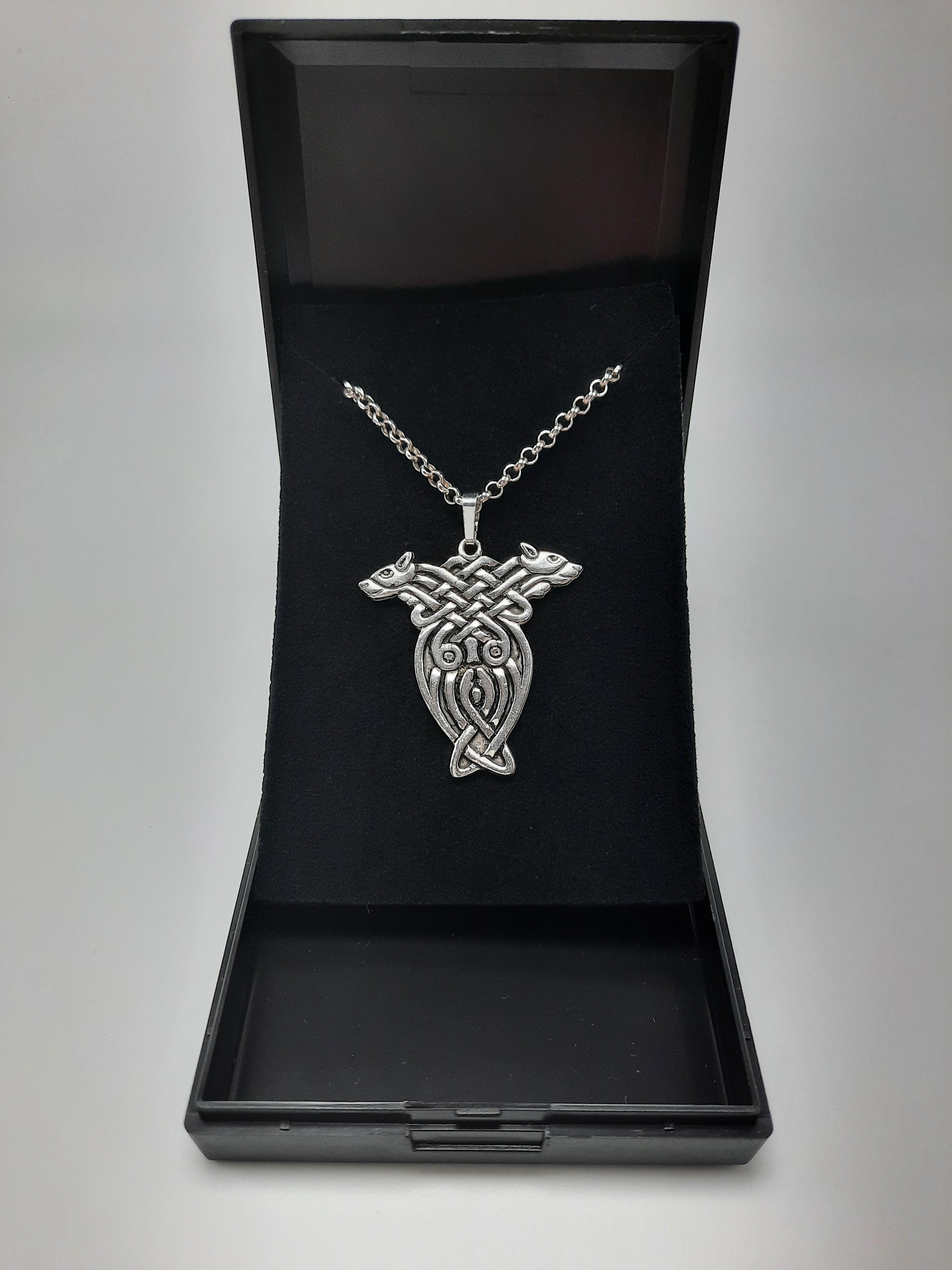 Celtic Knot Hounds Pendant in Sterling Silver with Silver Chain