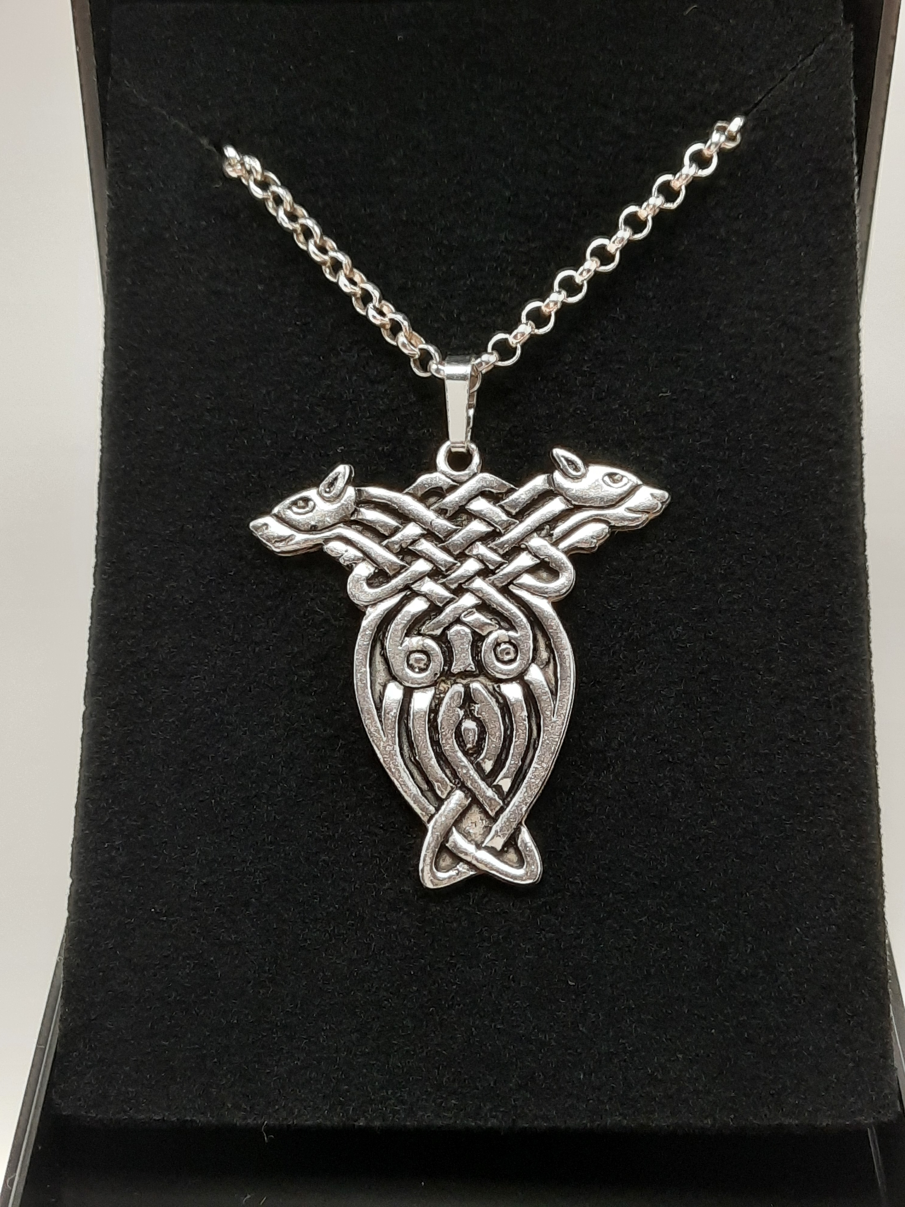 Celtic Knot Hounds Pendant in Sterling Silver with Silver Chain