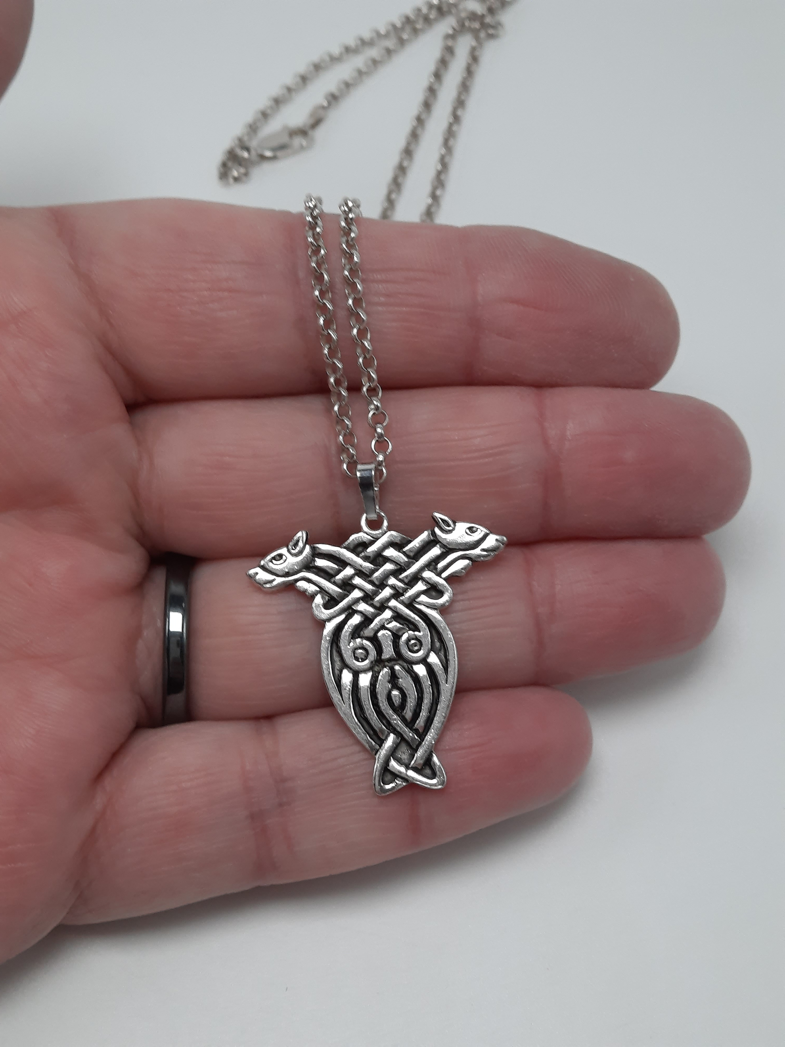 Celtic Knot Hounds Pendant in Sterling Silver with Silver Chain
