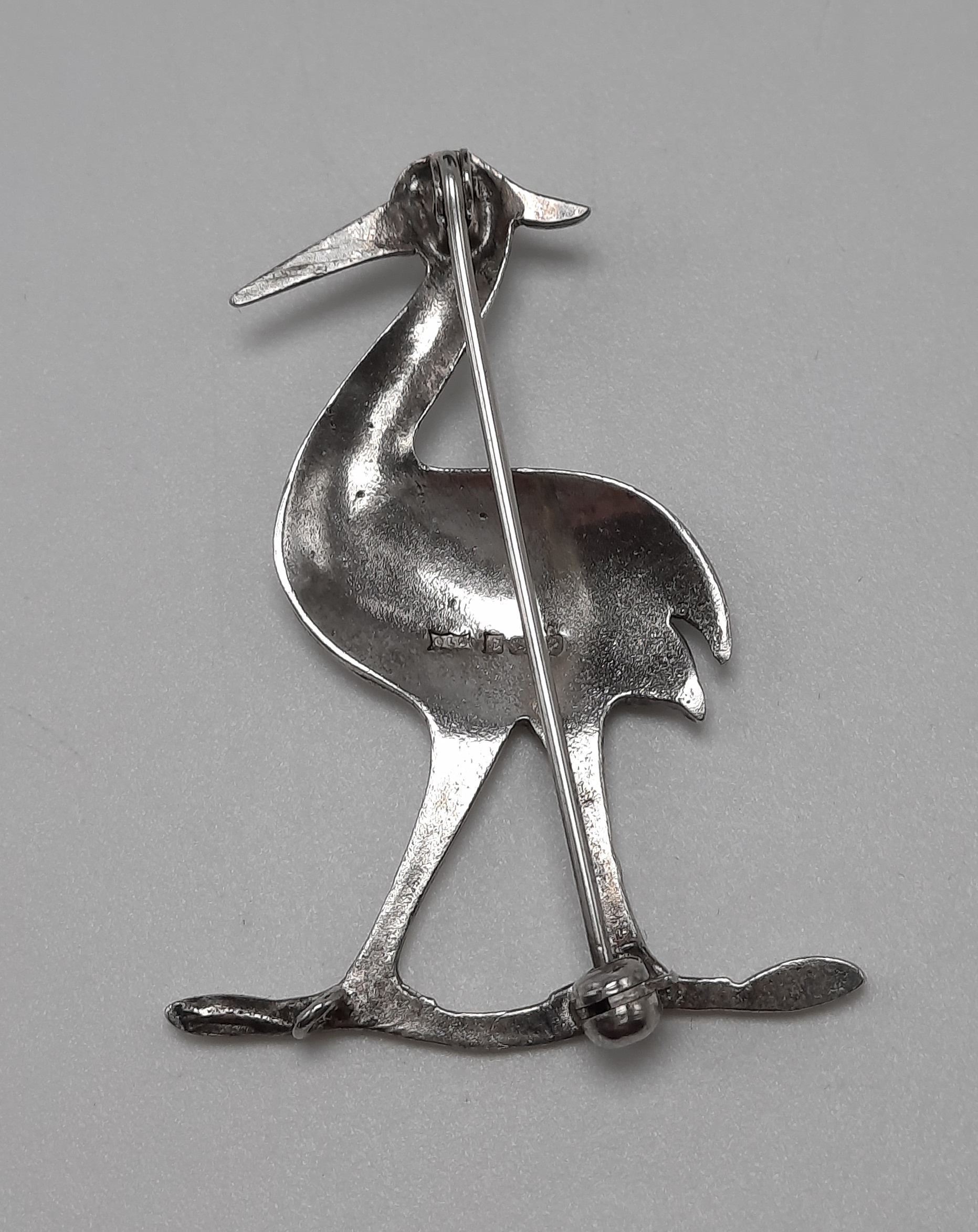 Sterling Silver Brooch in the Form of a Heron - Hallmarked