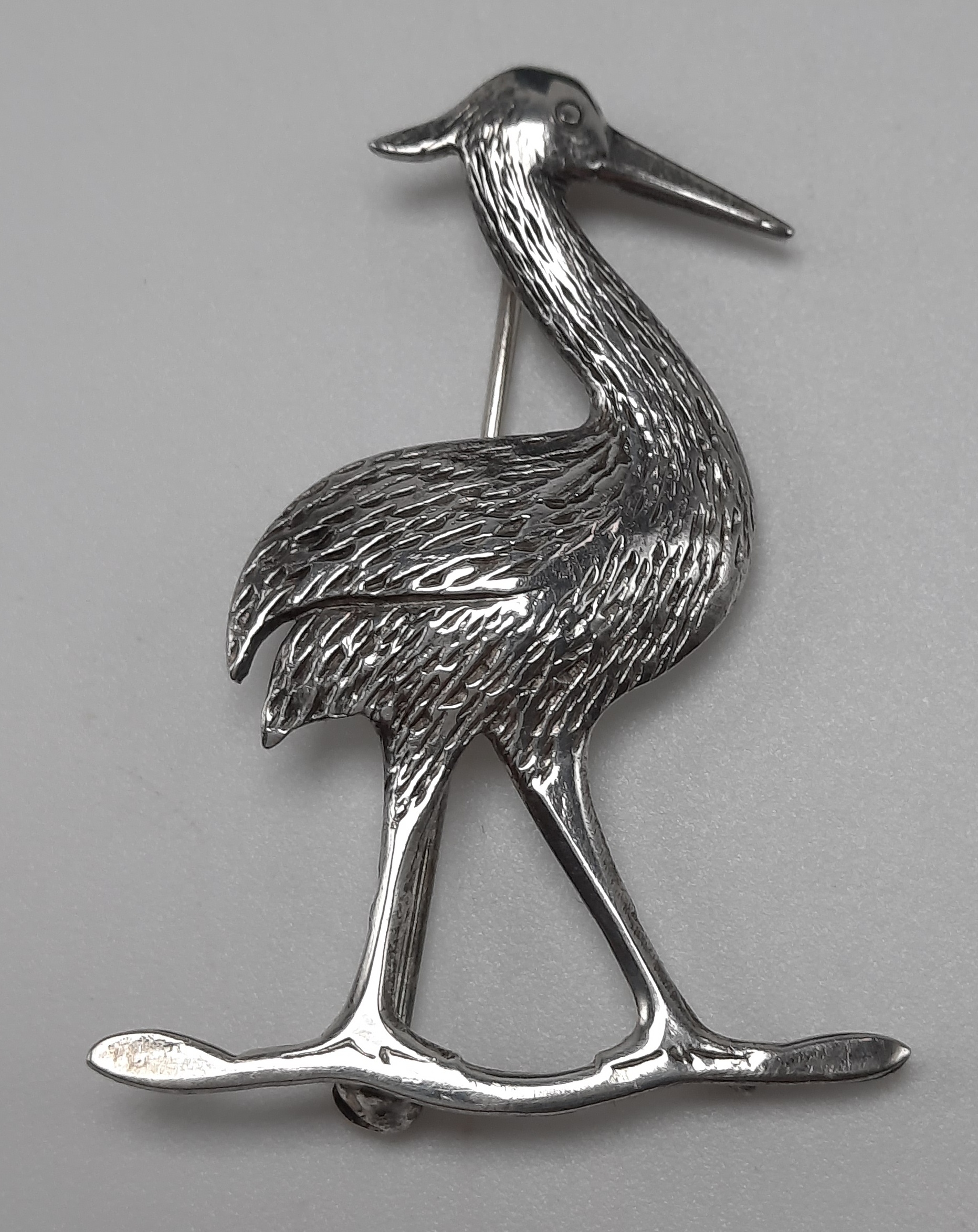 Sterling Silver Brooch in the Form of a Heron - Hallmarked