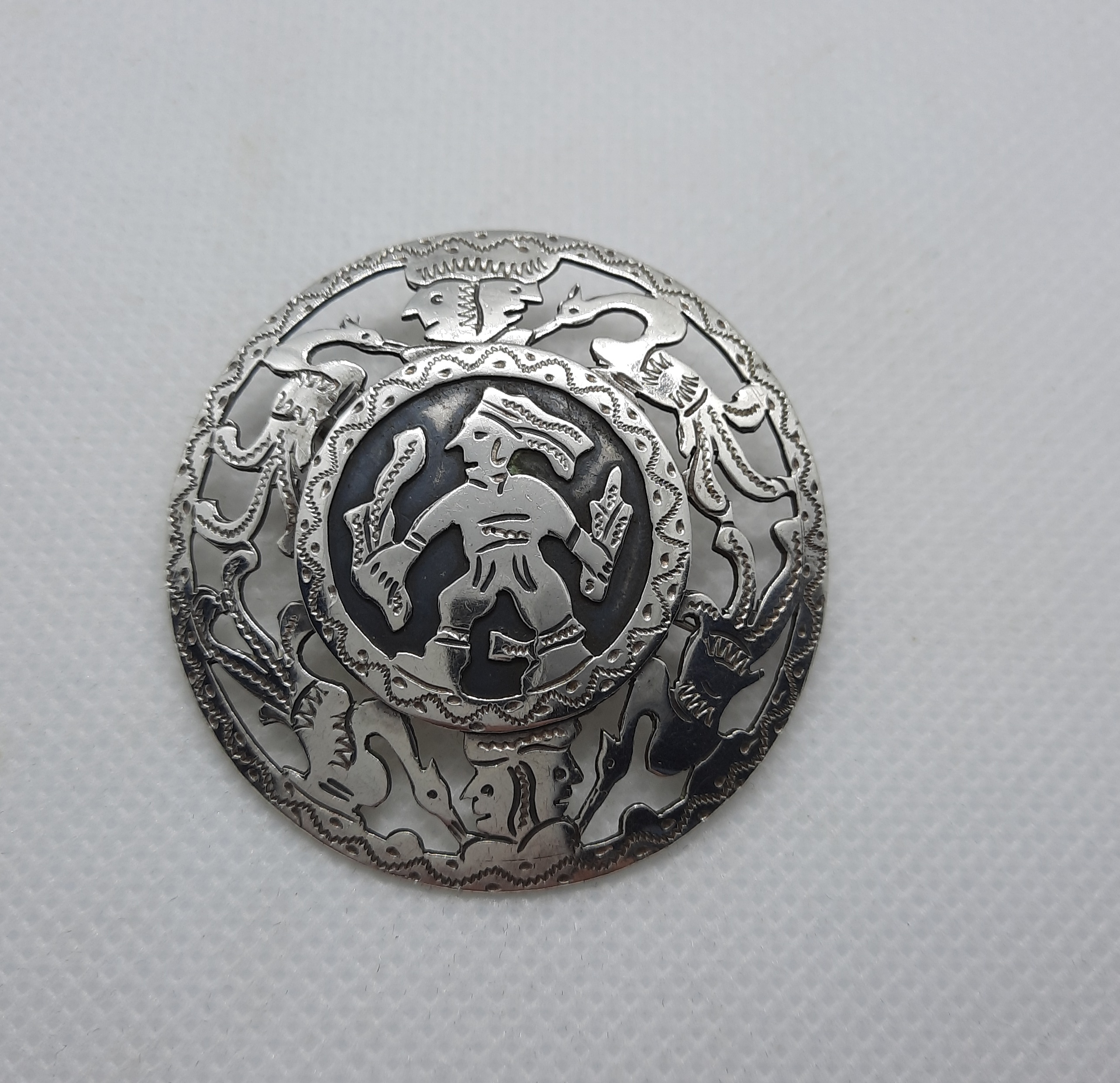 Vintage 900 Silver Guatemalan Warrior Brooch