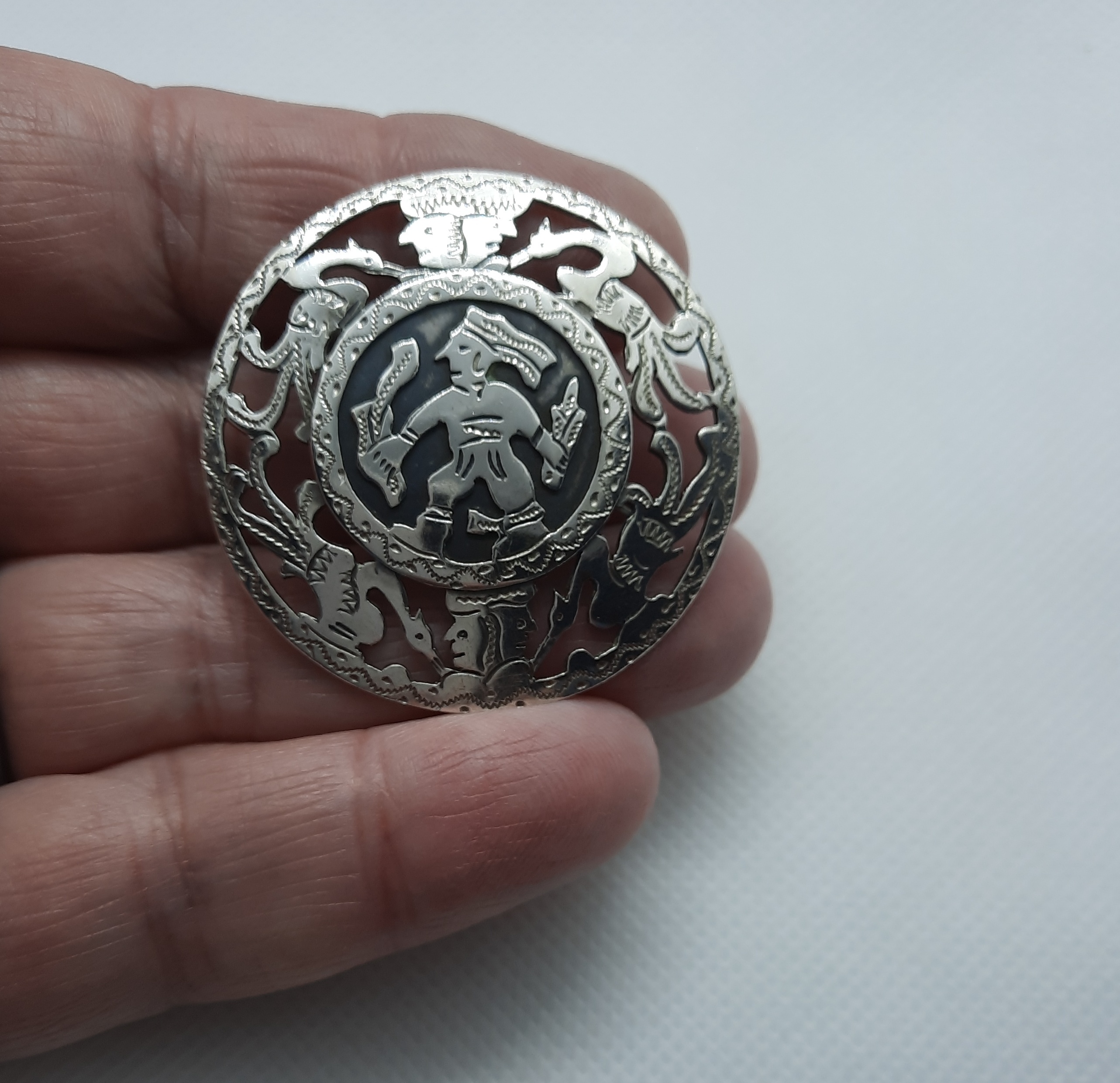 Vintage 900 Silver Guatemalan Warrior Brooch