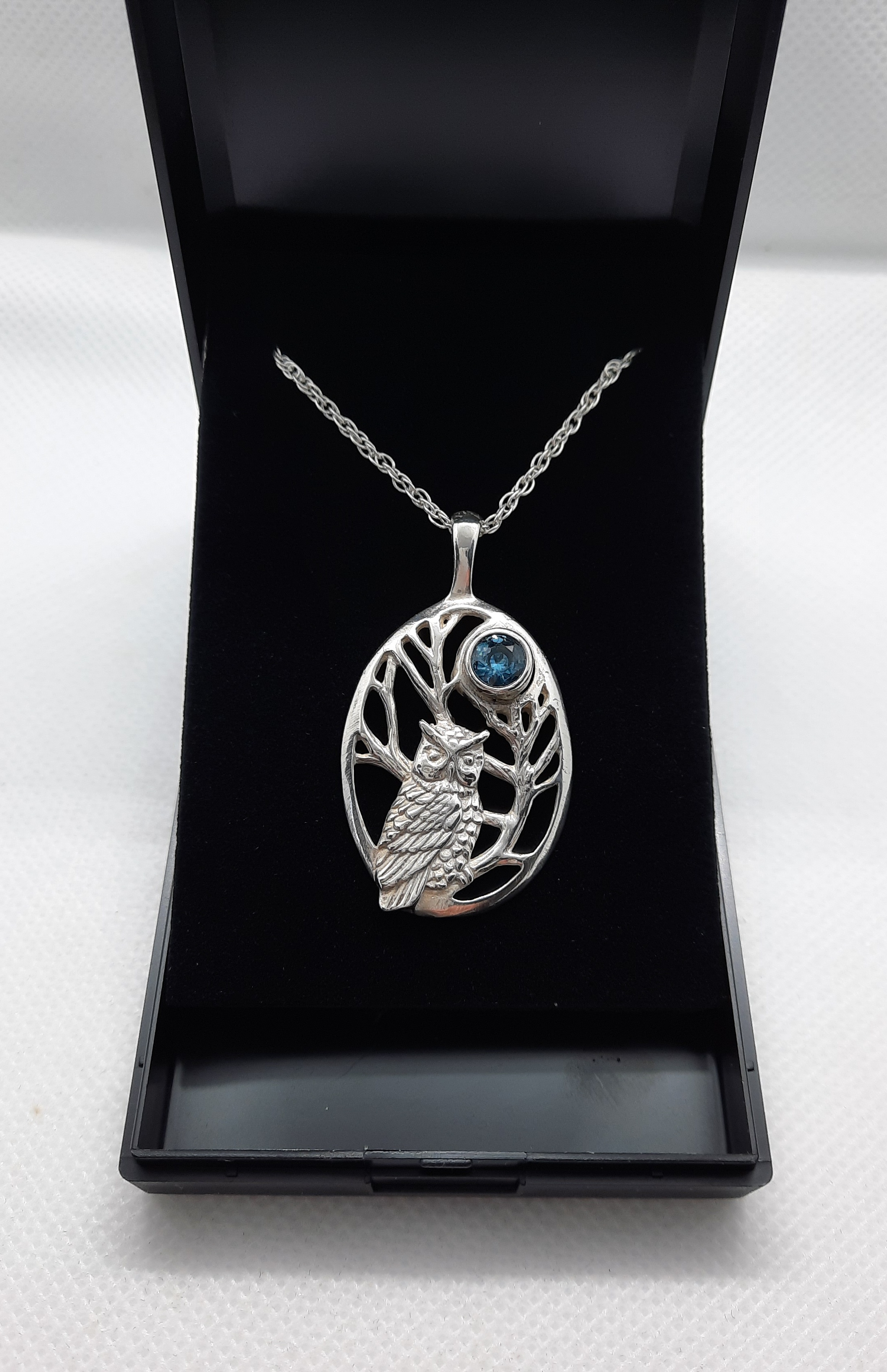 Sterling Silver Owl and Moon Pendant and Chain