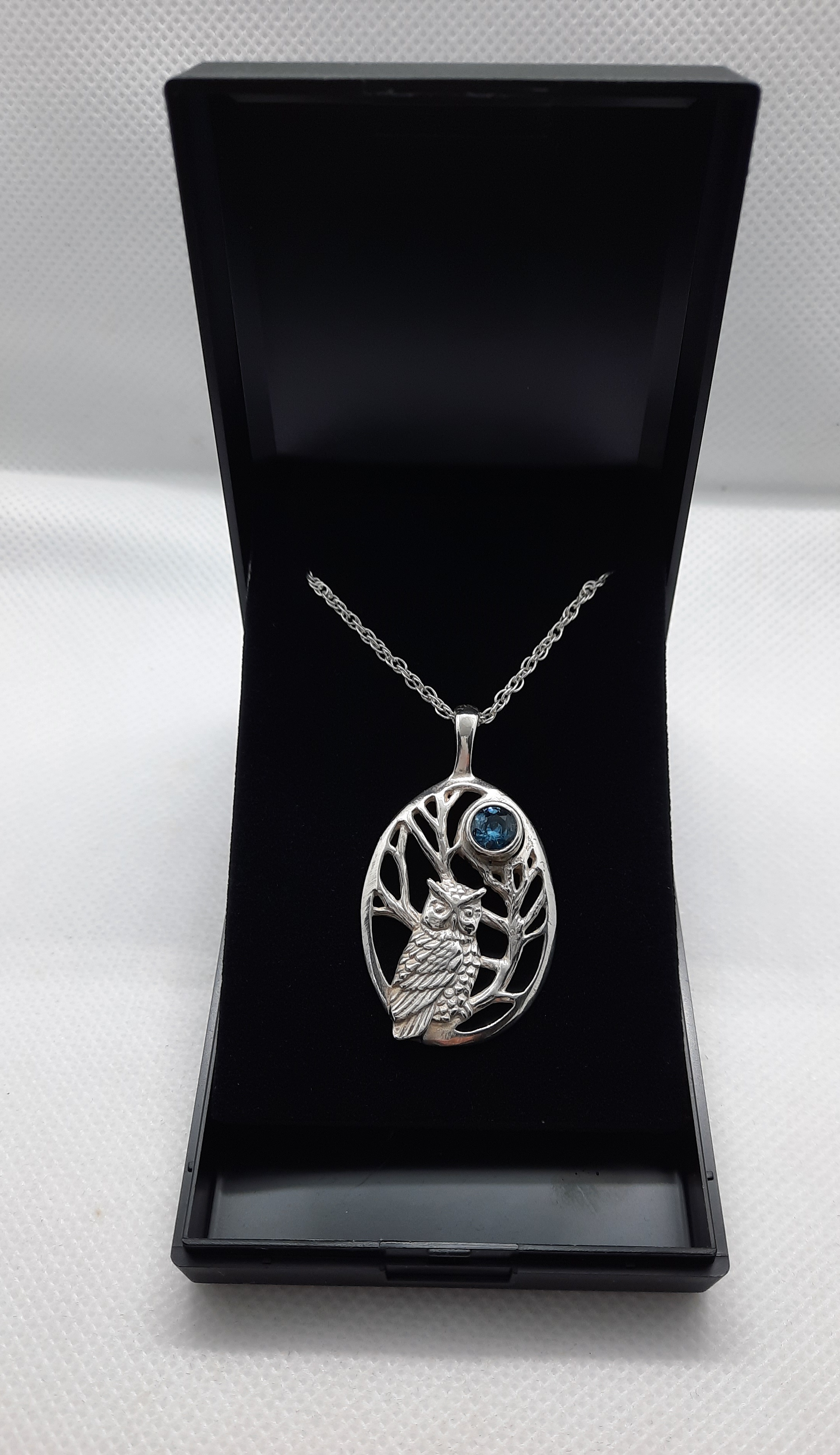 Sterling Silver Owl and Moon Pendant and Chain