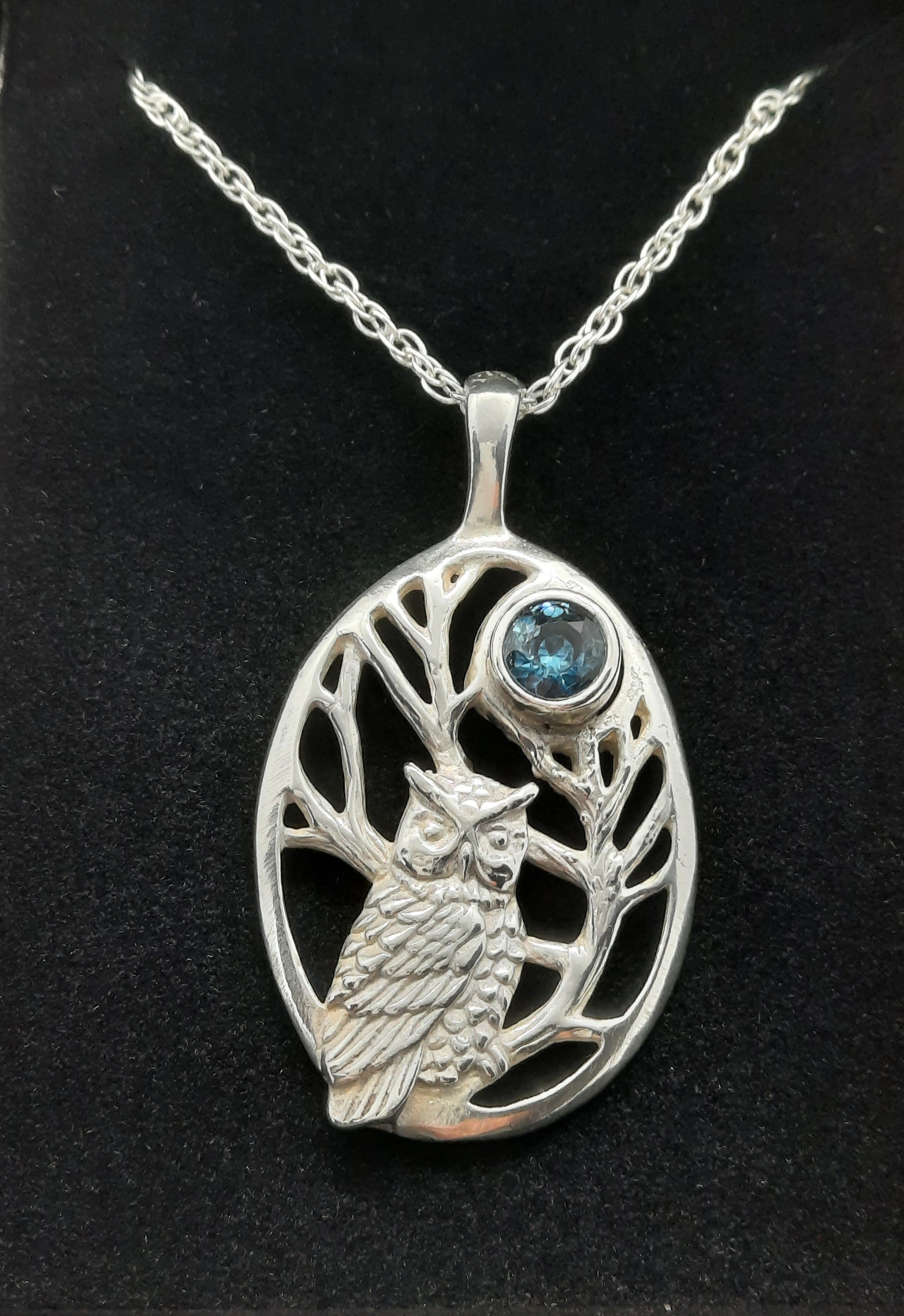 Sterling Silver Owl and Moon Pendant and Chain