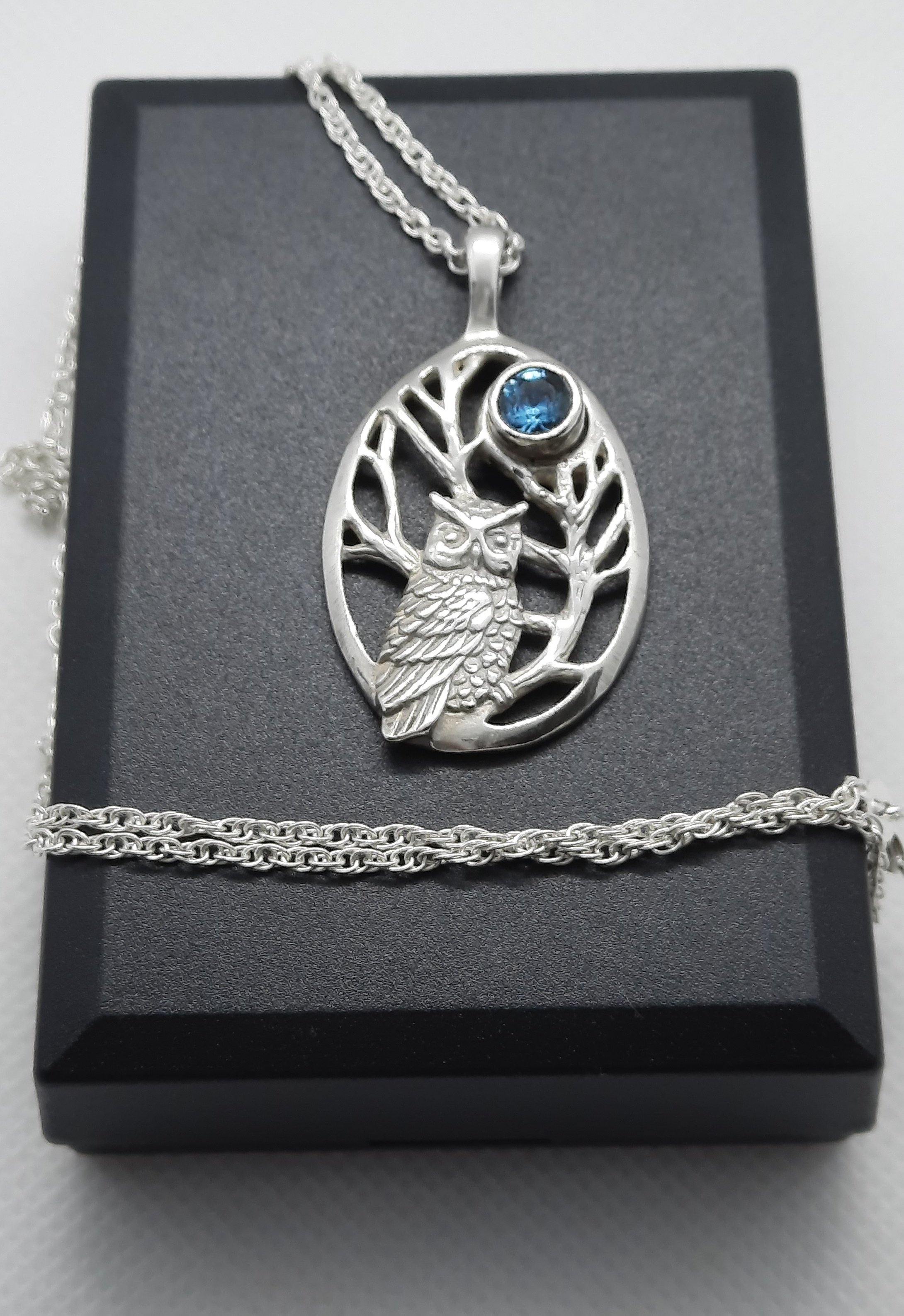 Sterling Silver Owl and Moon Pendant and Chain