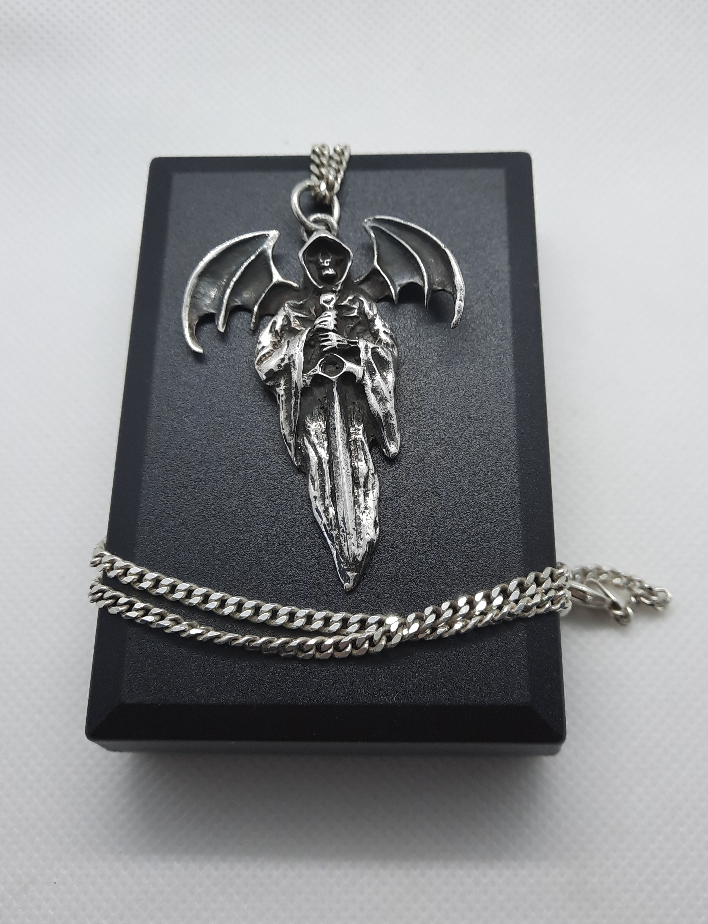 Stunning Sterling Silver Large Angel of Death Pendant and Chain