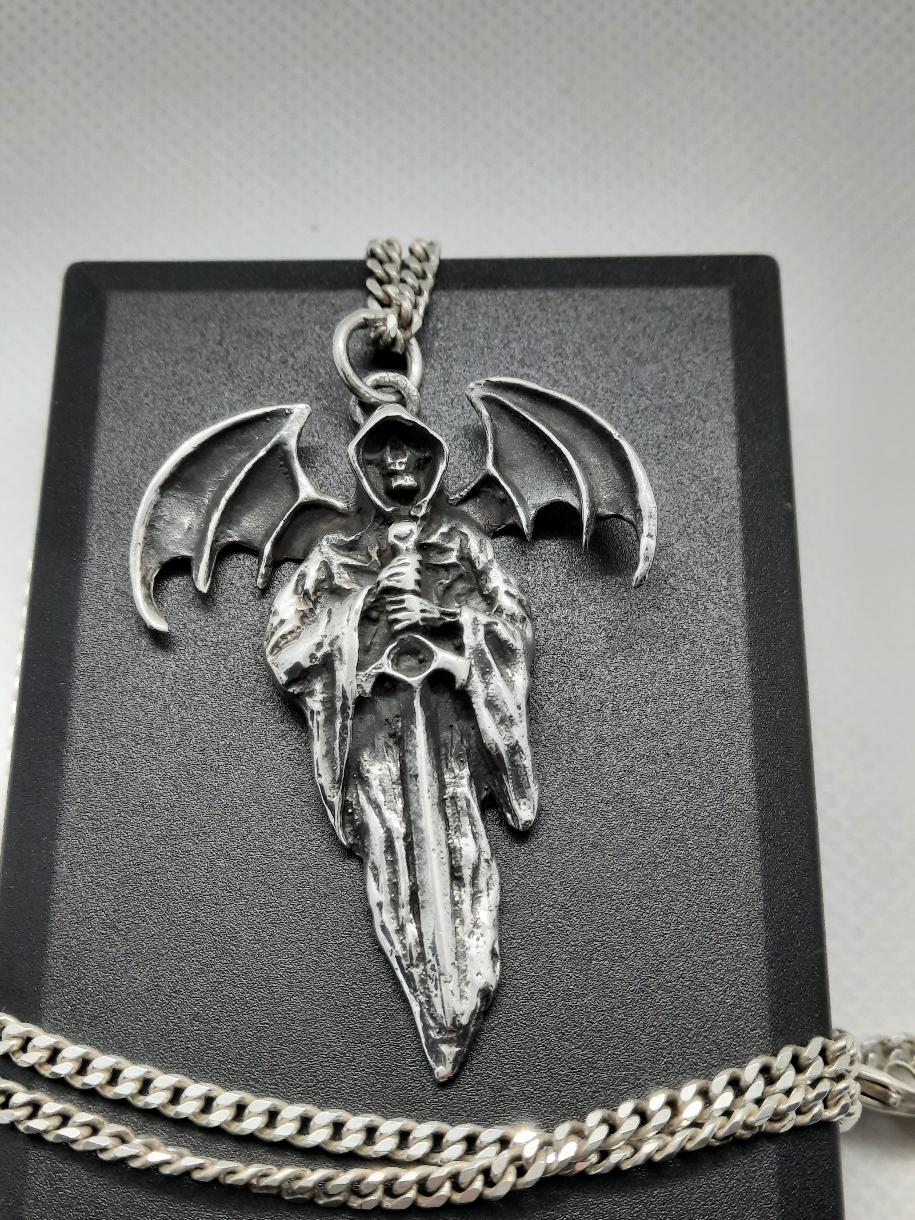 Stunning Sterling Silver Large Angel of Death Pendant and Chain