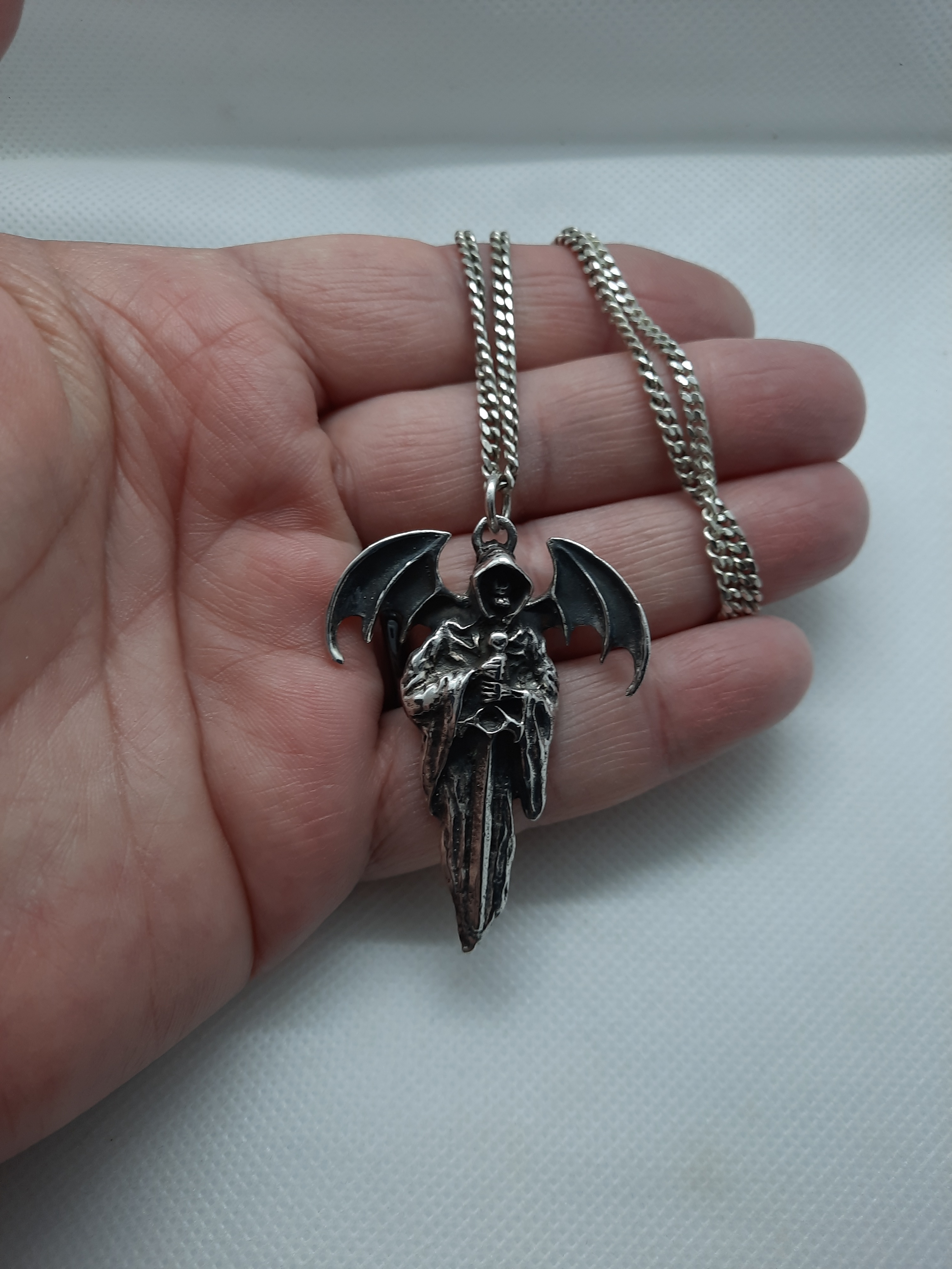 Stunning Sterling Silver Large Angel of Death Pendant and Chain