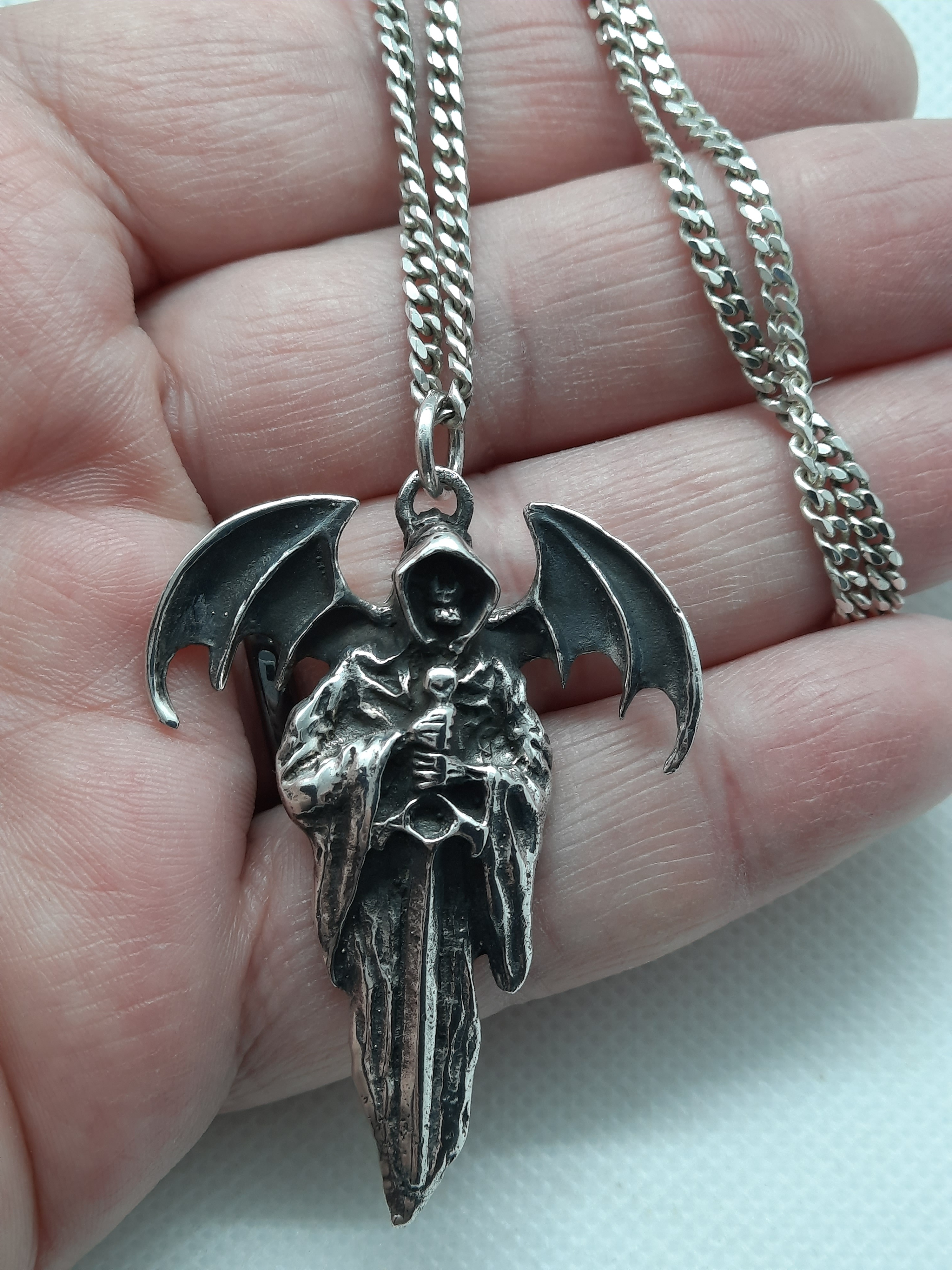 Stunning Sterling Silver Large Angel of Death Pendant and Chain