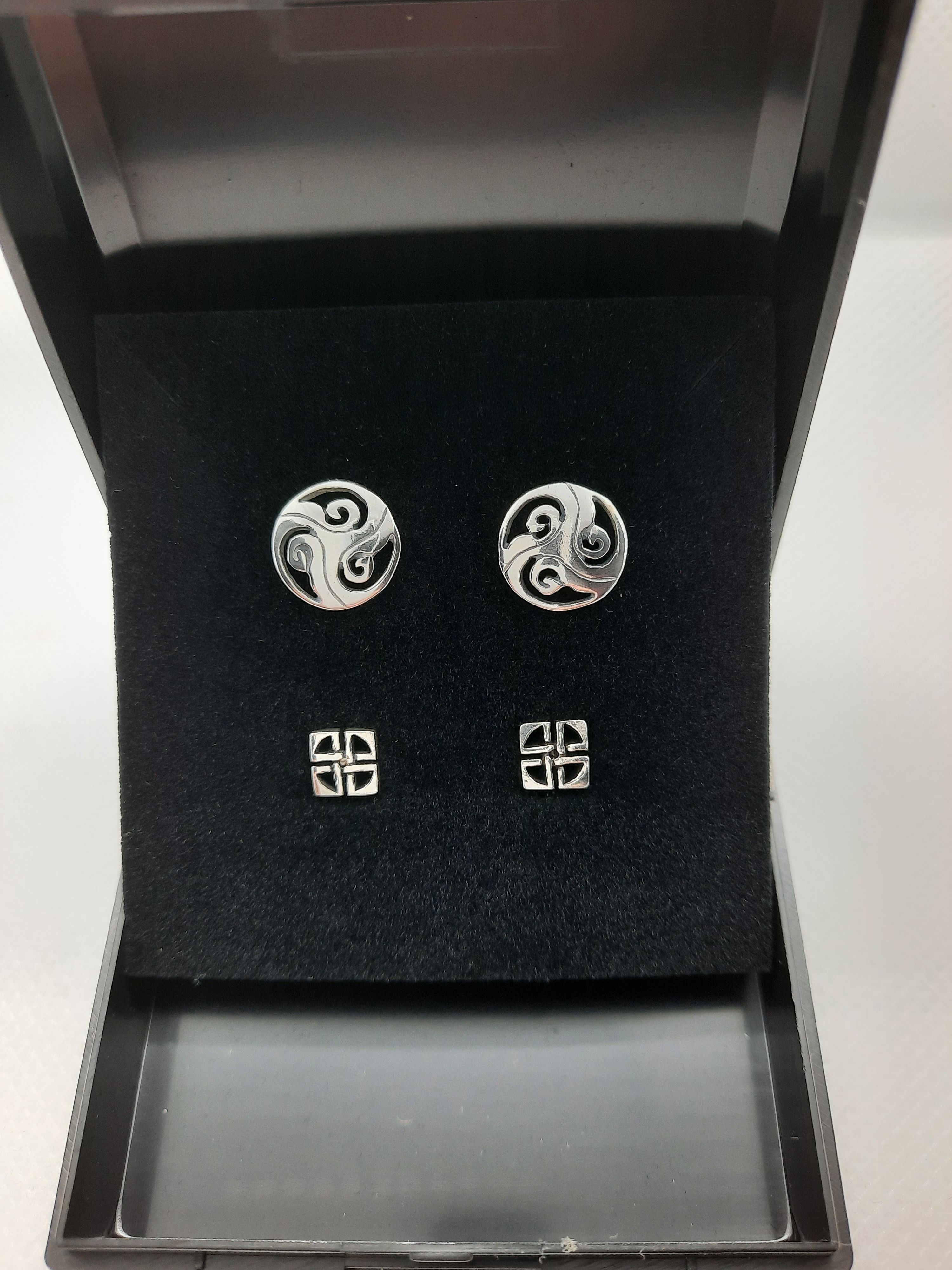 Two Pairs of Sterling Silver Celtic Design Ear Studs