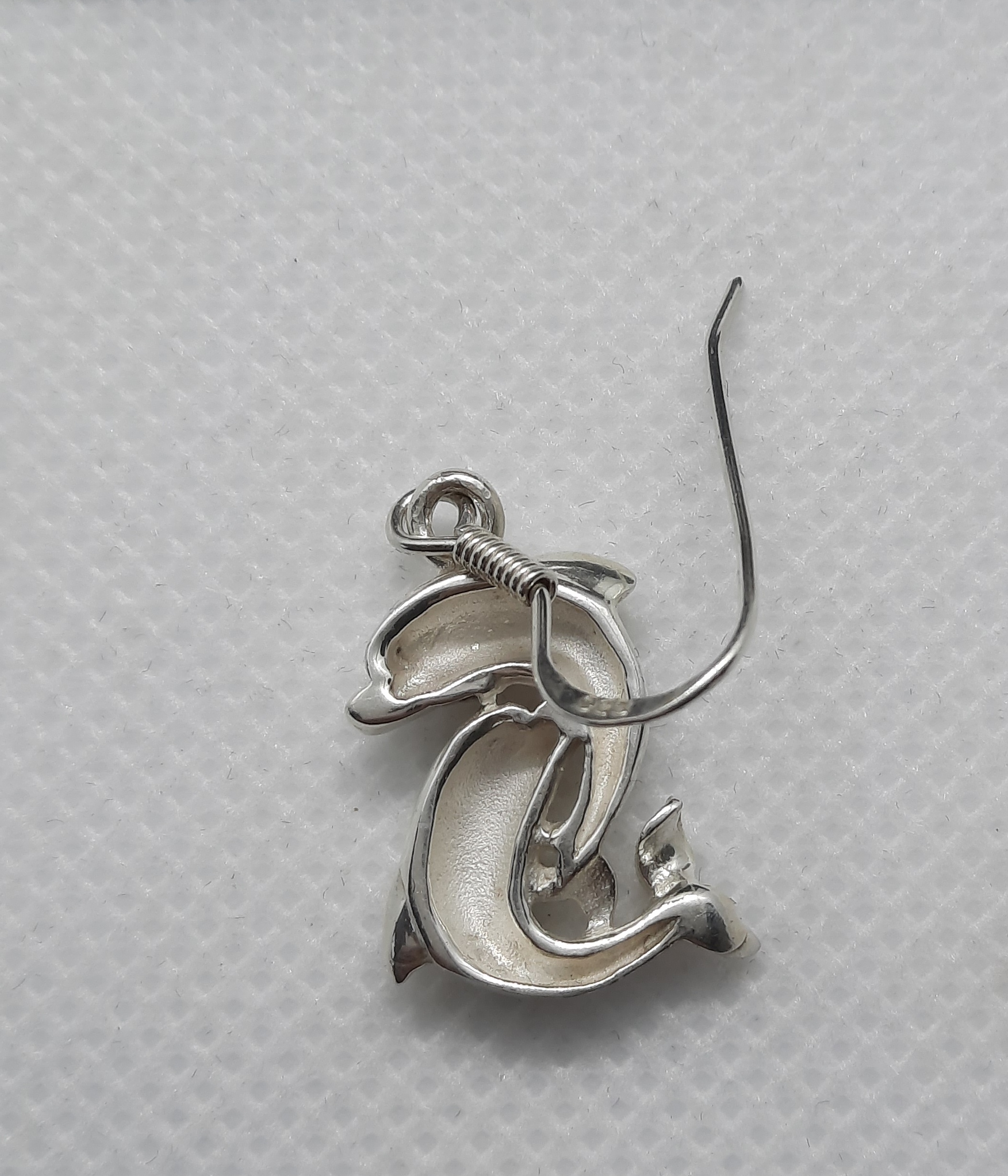 Pretty Pair of Sterling Silver Double Dolphin Drop Earrings