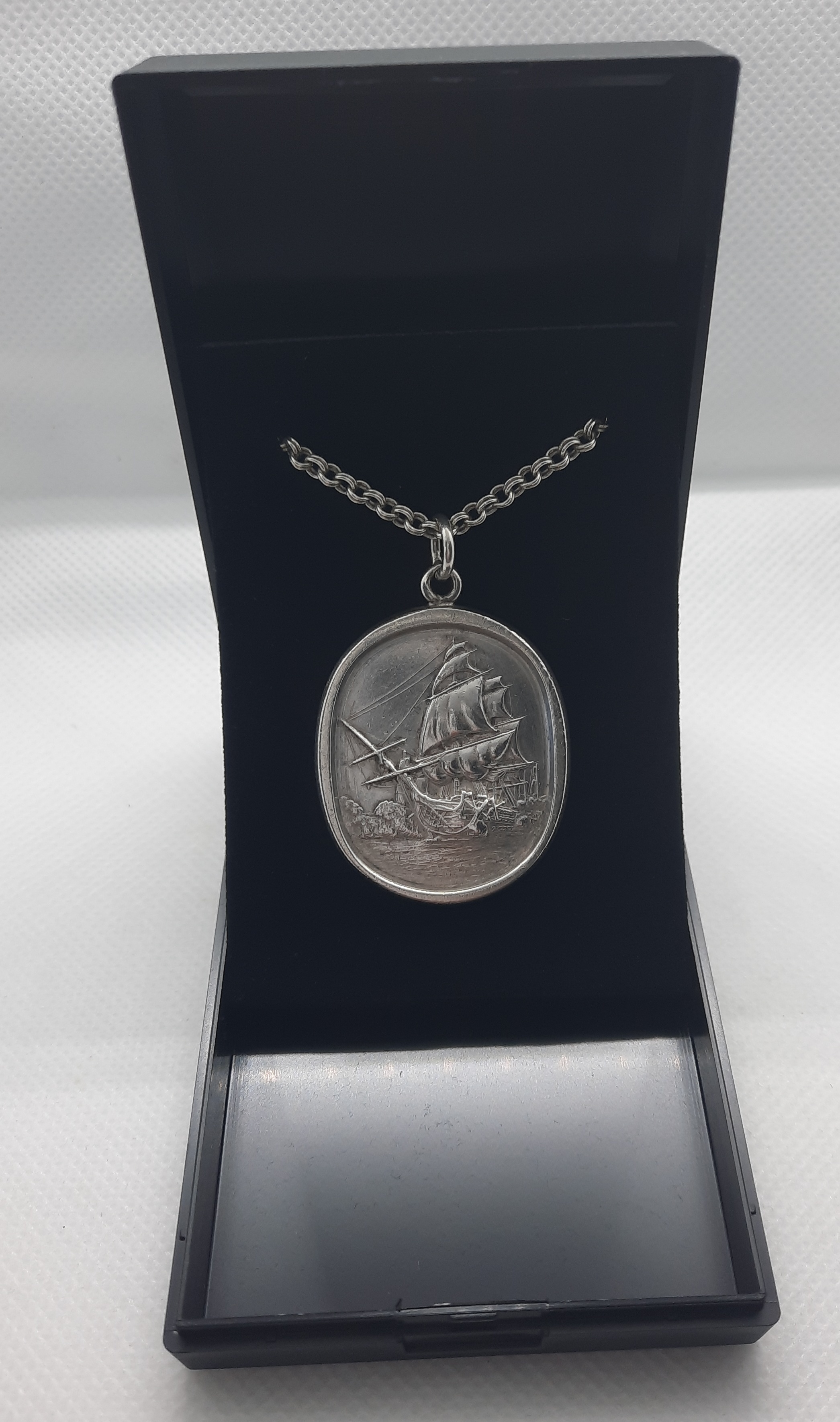Solid Vintage Sterling Silver 'HMS Victory' Pendant and Chain