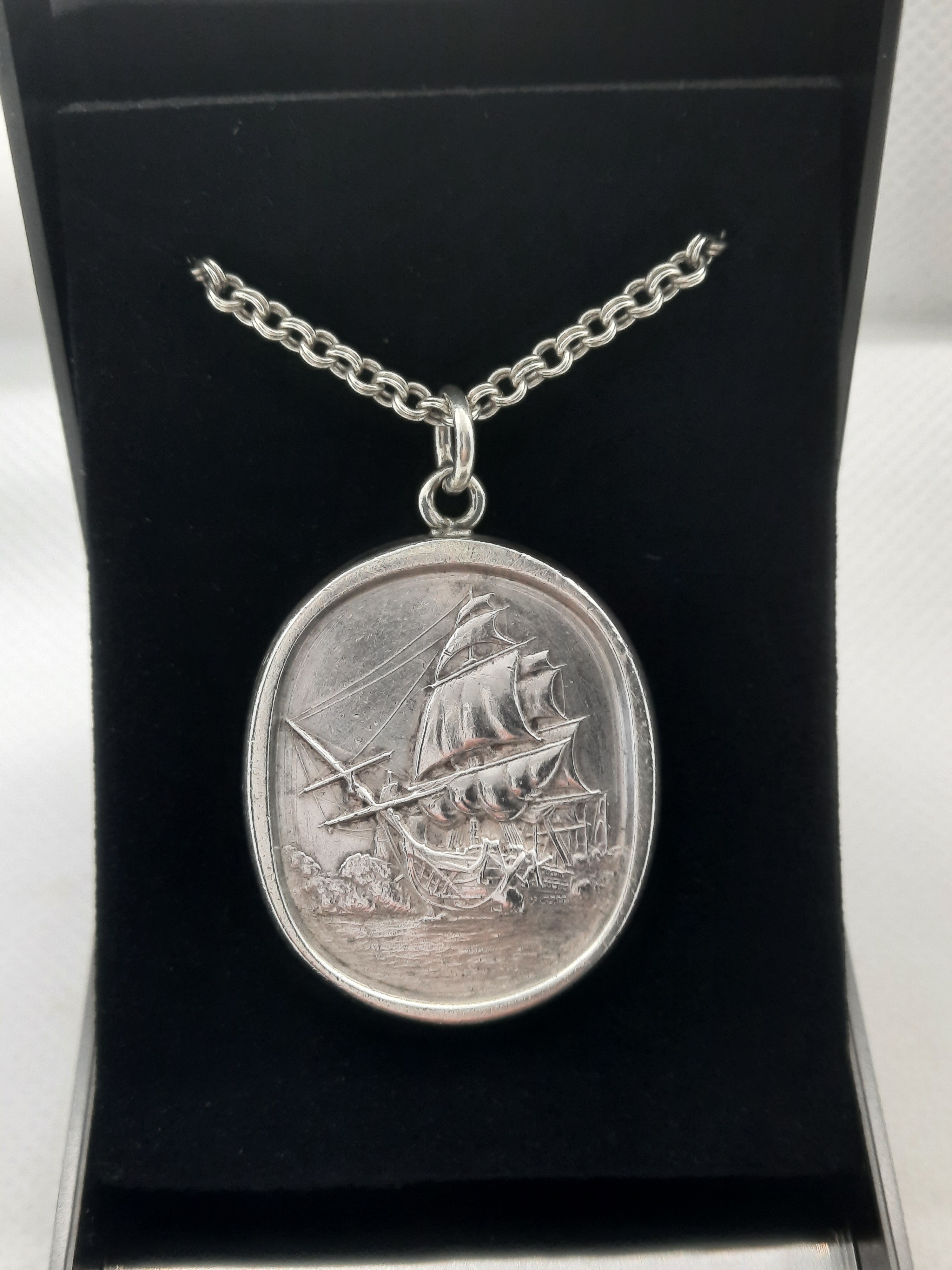 Solid Vintage Sterling Silver 'HMS Victory' Pendant and Chain