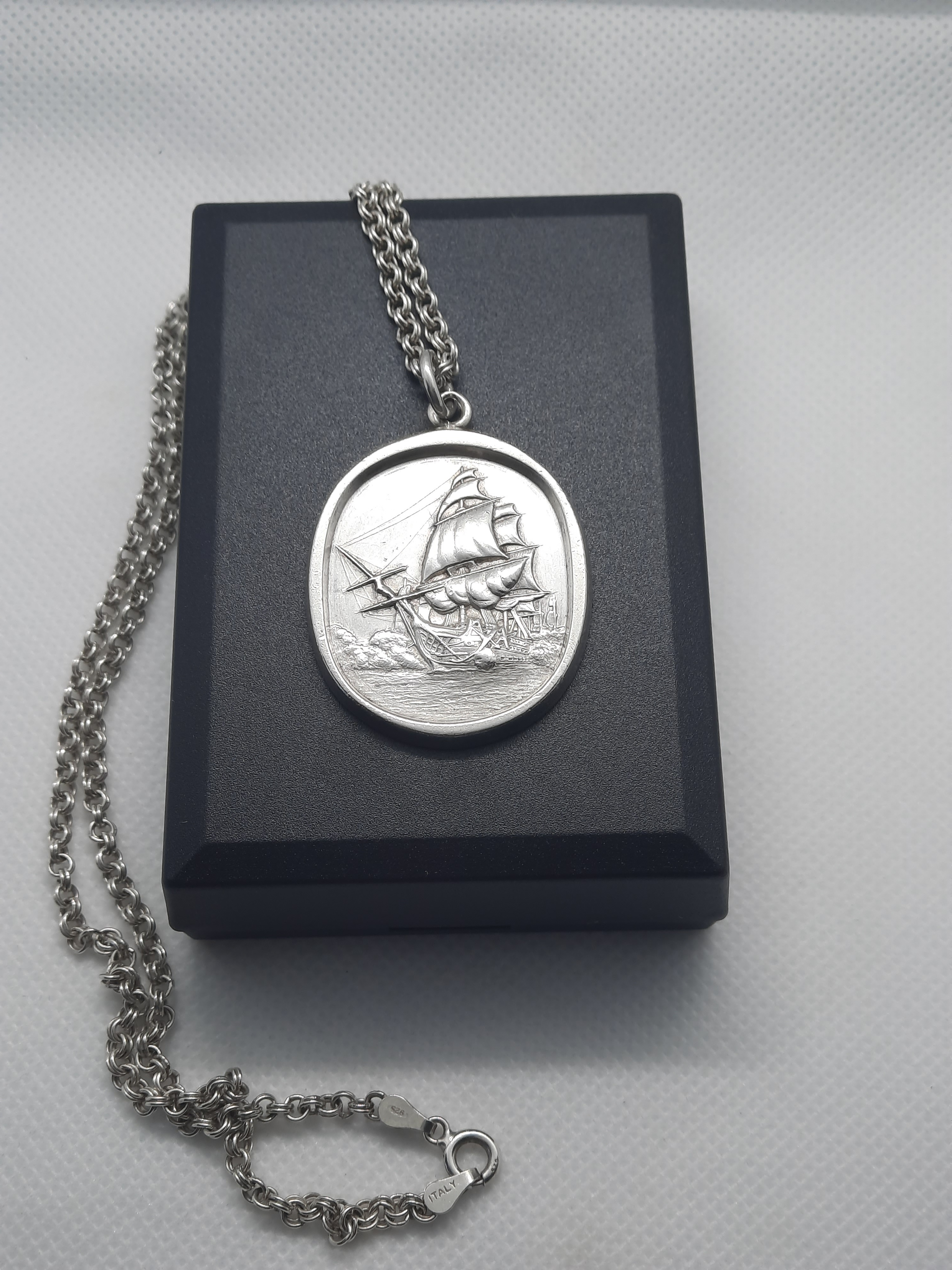 Solid Vintage Sterling Silver 'HMS Victory' Pendant and Chain