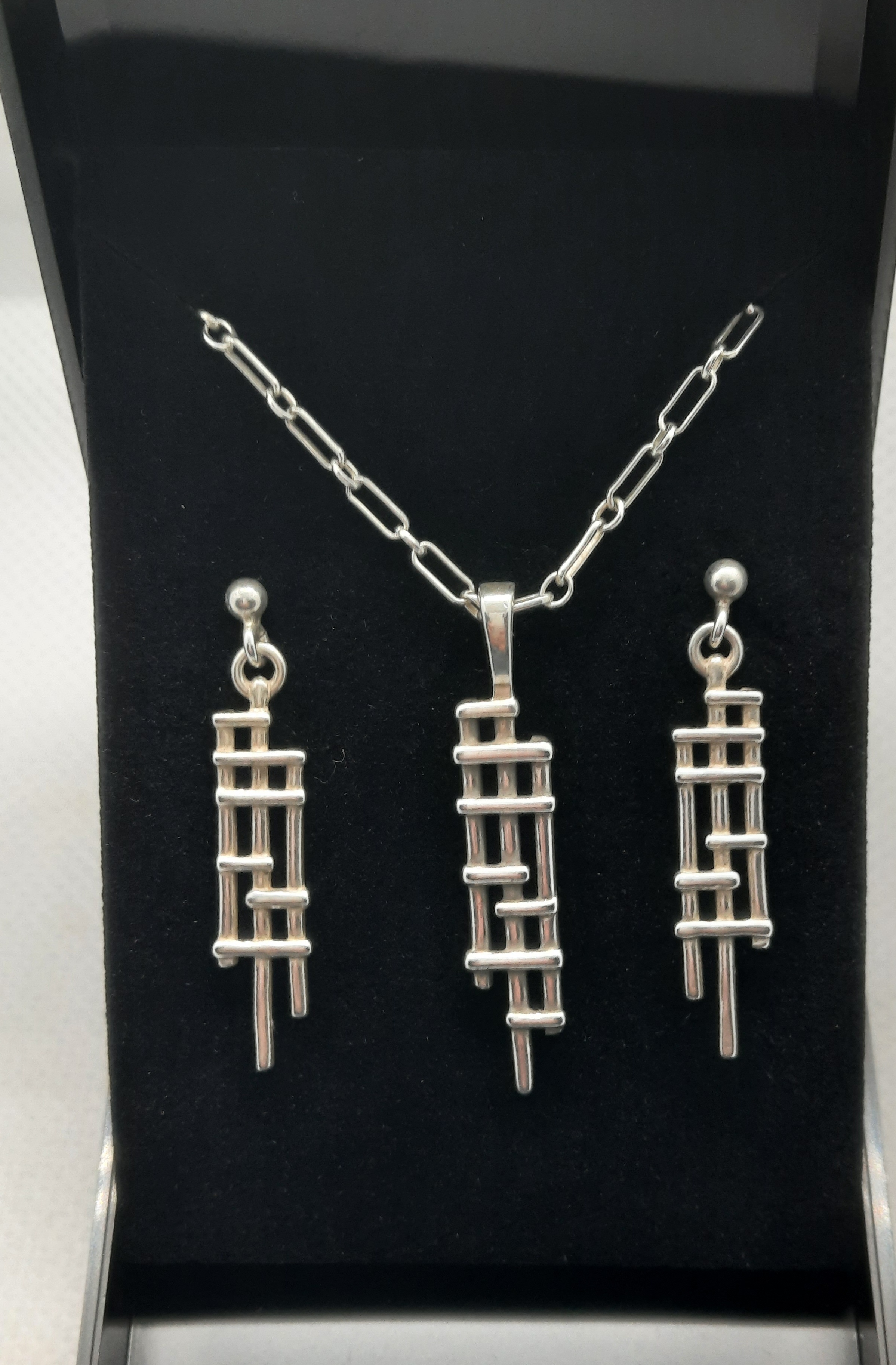 Sterling Silver Lattice Design Pendant and Earring Set by Carrick