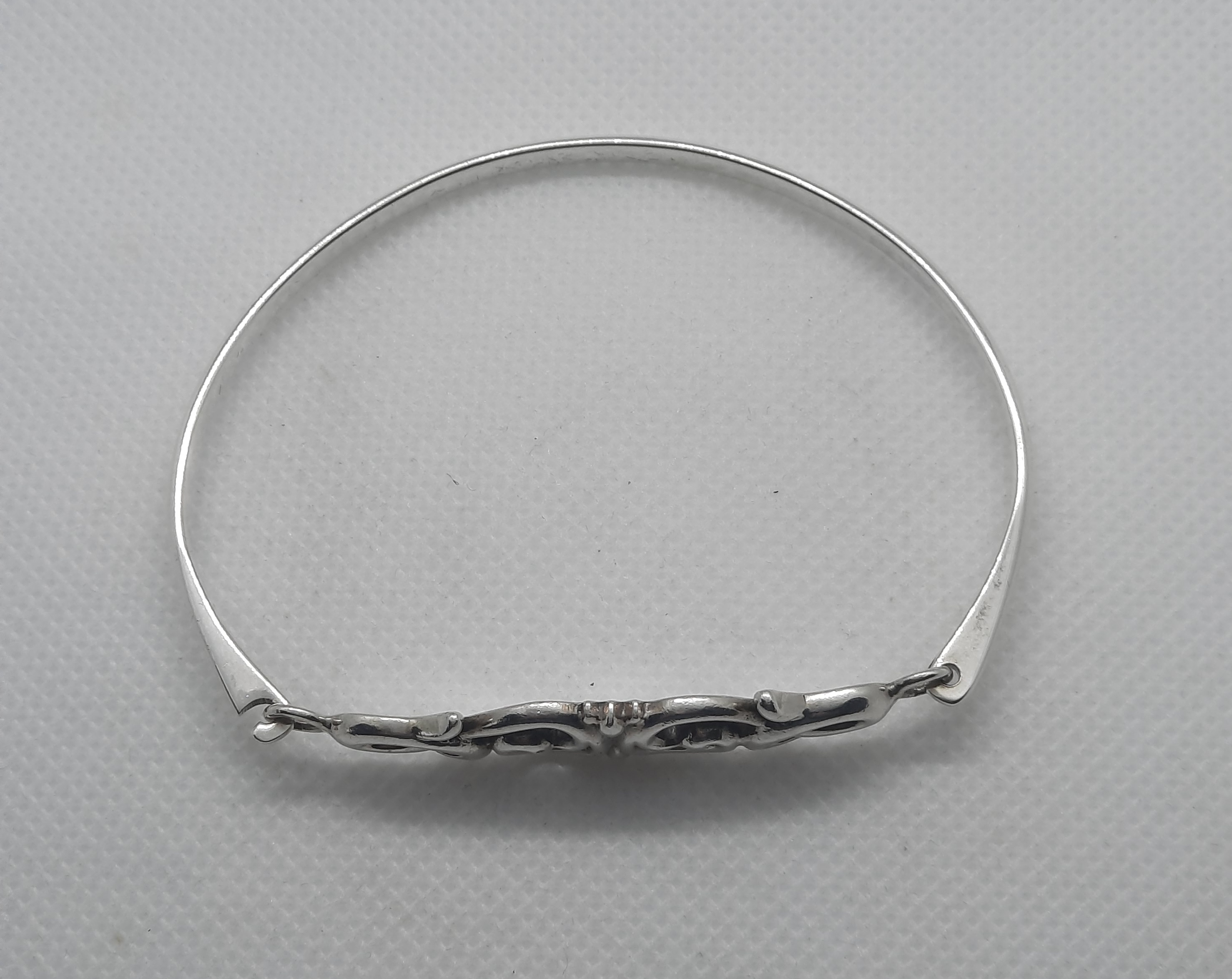 Ornate Scroll Design Clip Bangle in Sterling Silver in Box