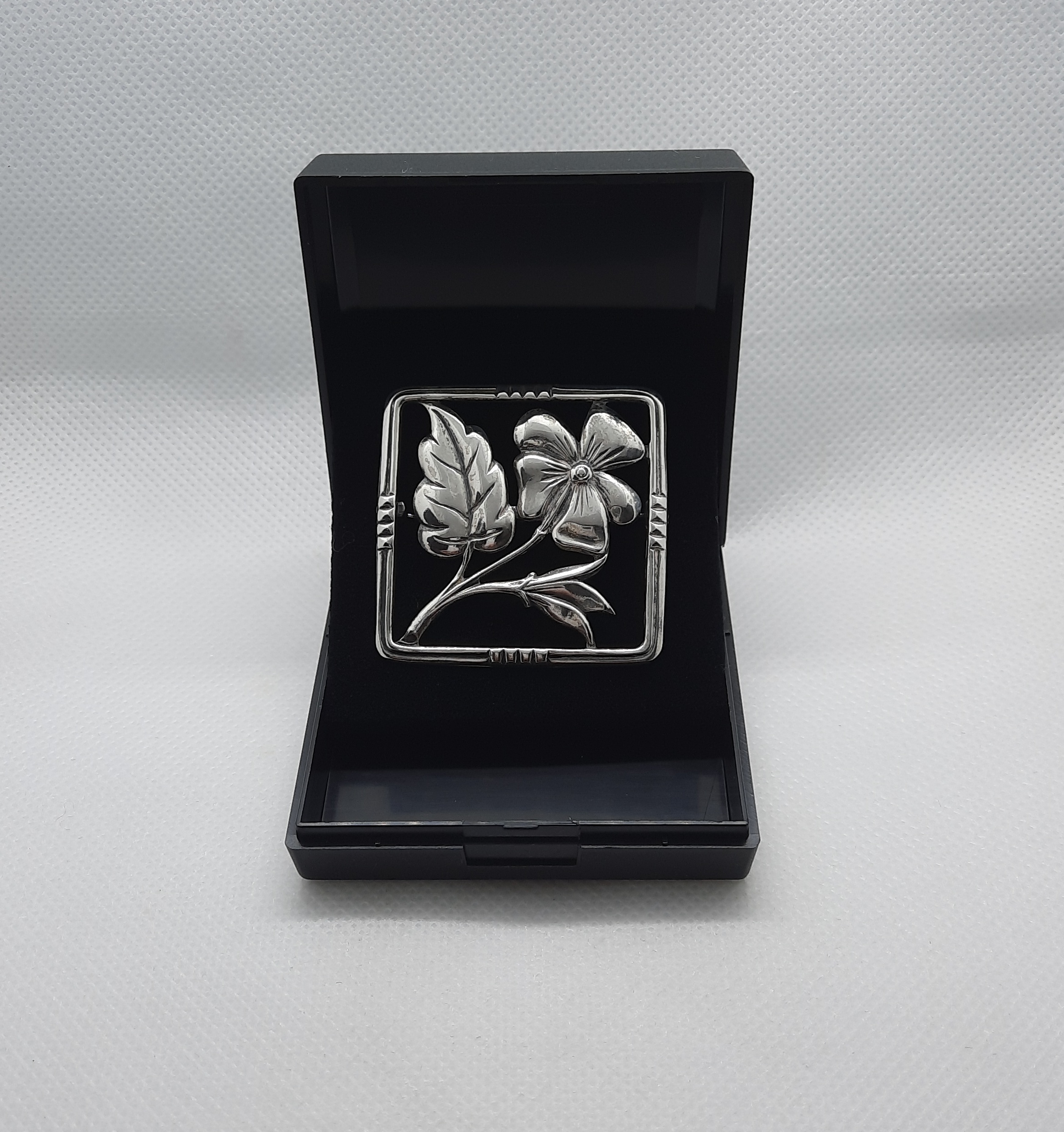 Sterling Silver Vintage Square Floral Brooch