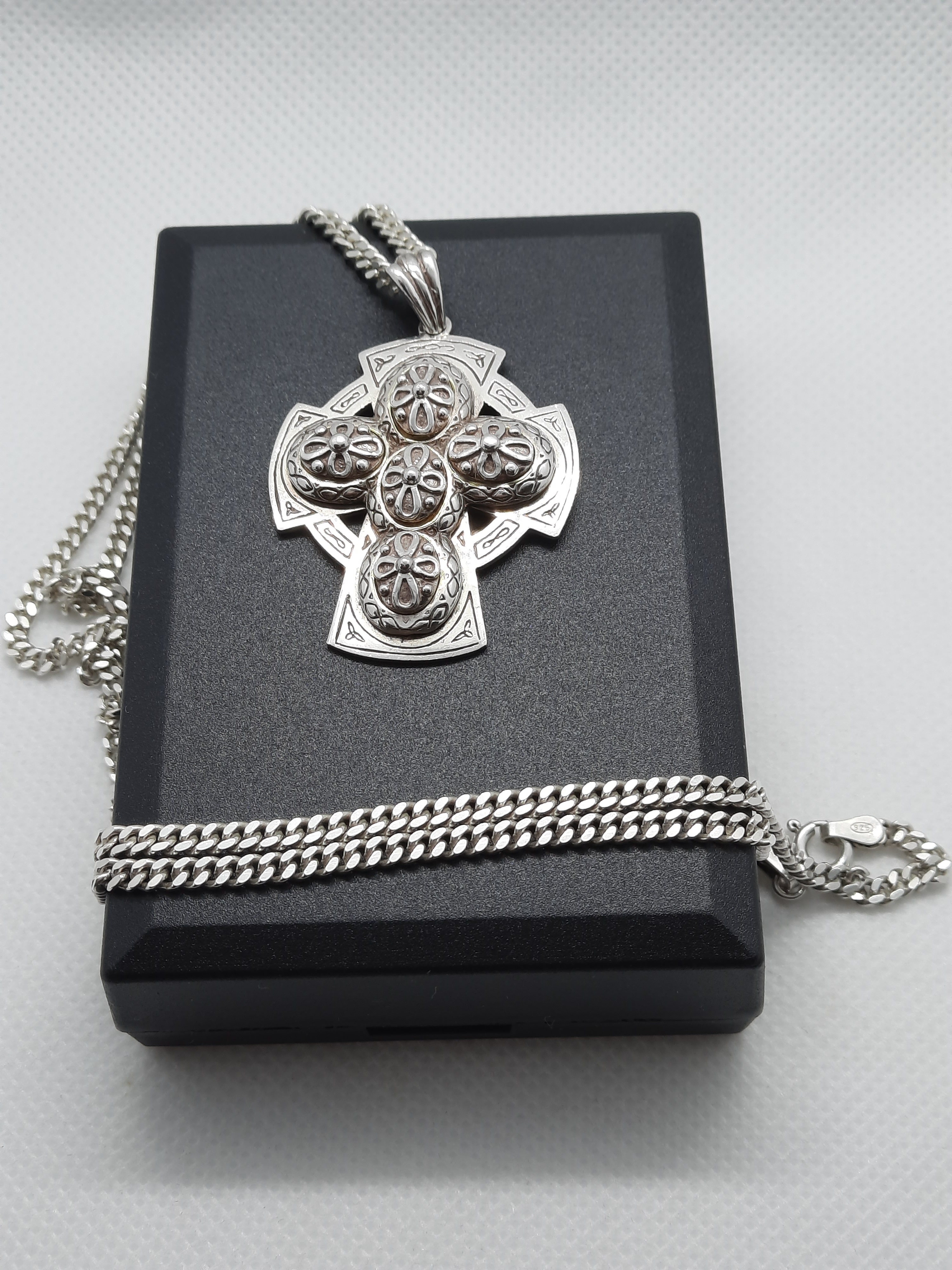 Sterling Silver Celtic Cross on Sterling Curb Chain