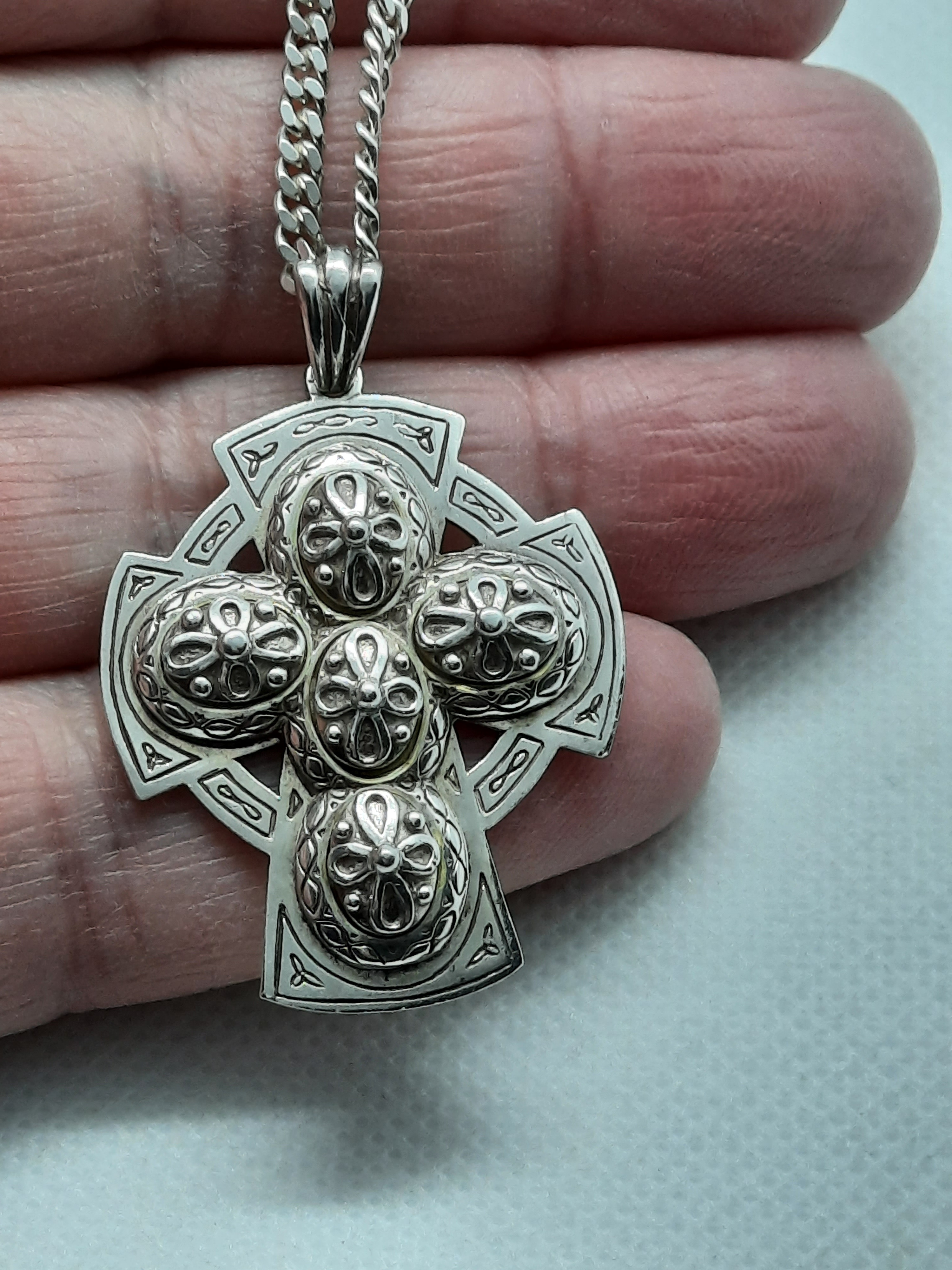 Sterling Silver Celtic Cross on Sterling Curb Chain