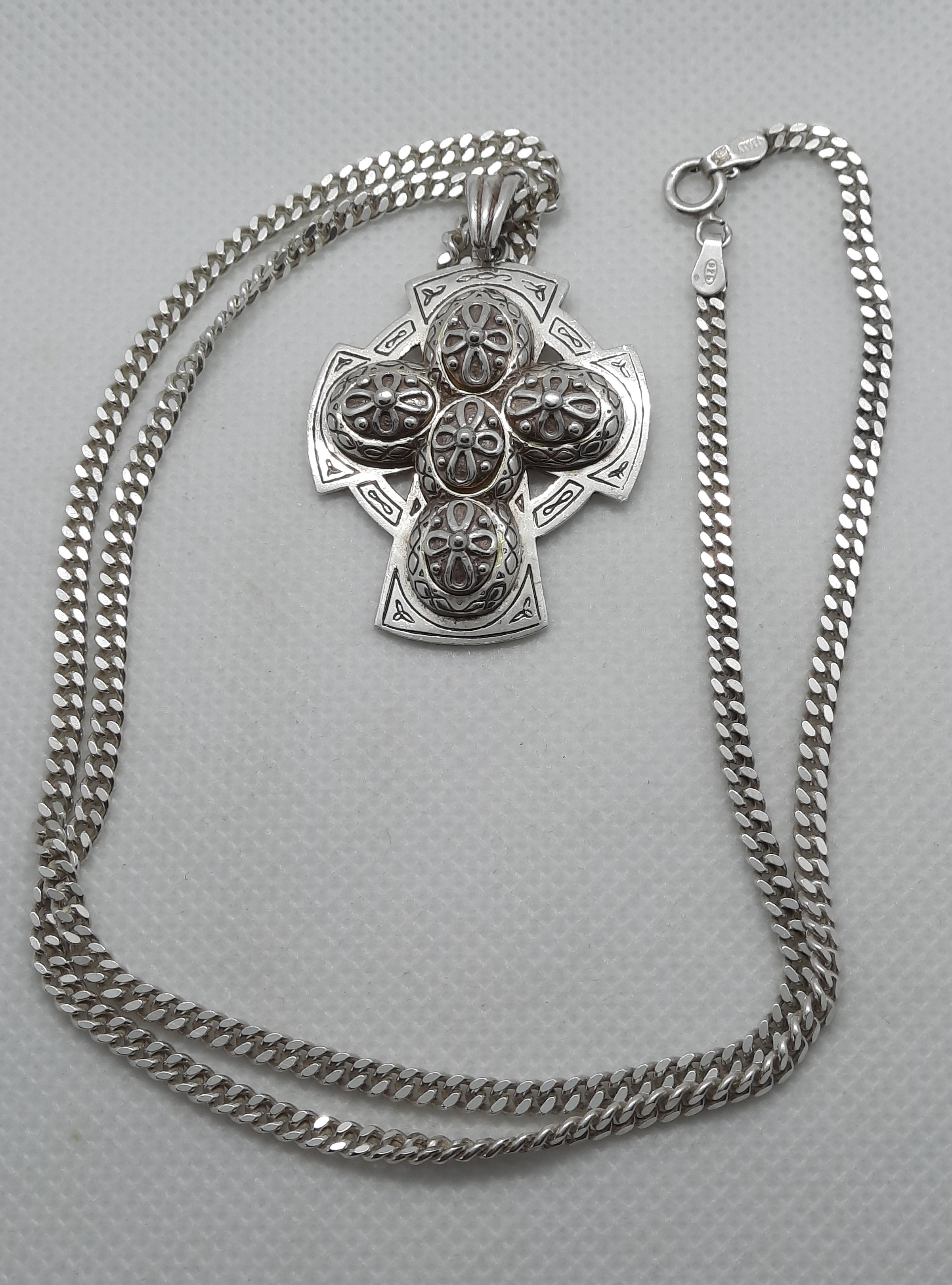 Sterling Silver Celtic Cross on Sterling Curb Chain