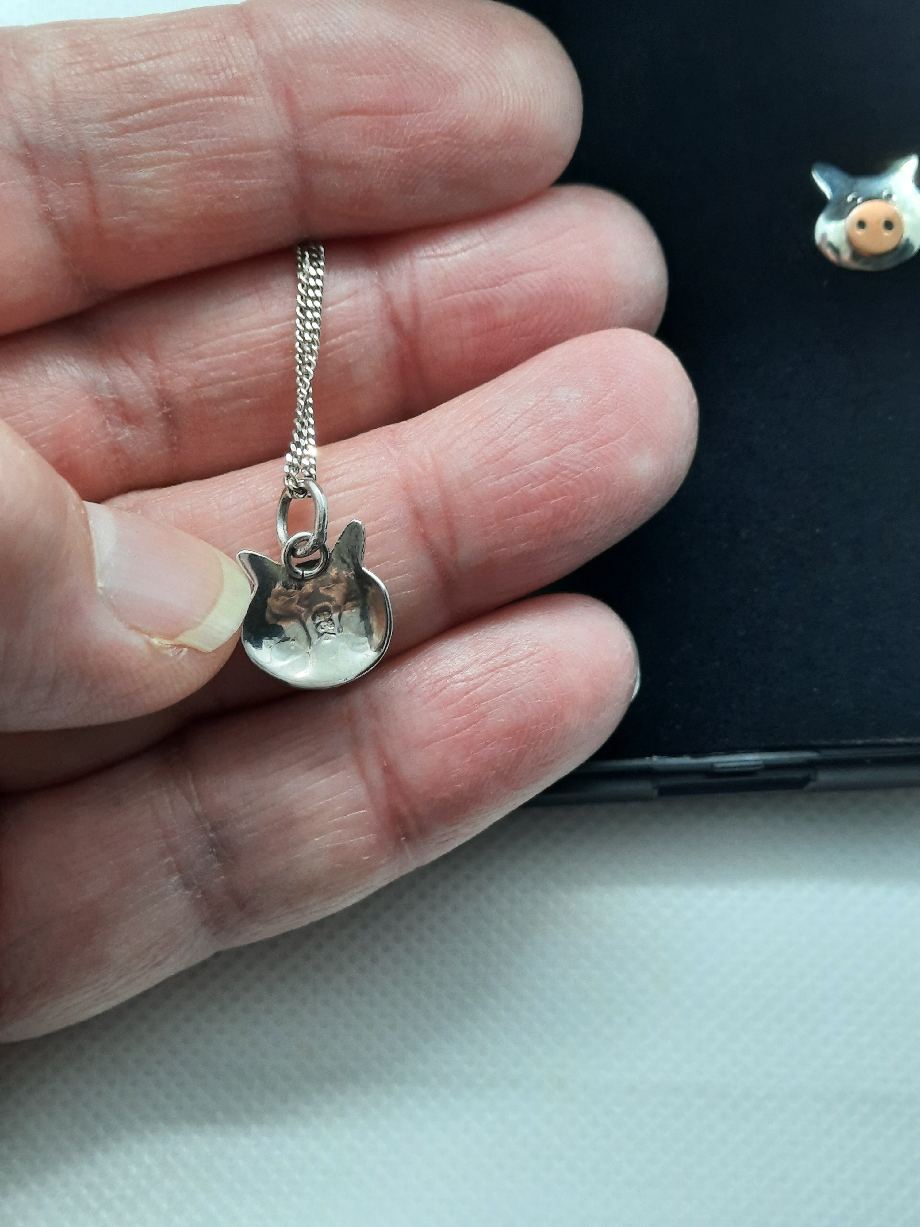 Sterling Silver Piggy Pendant and Earring Set with Copper Snouts