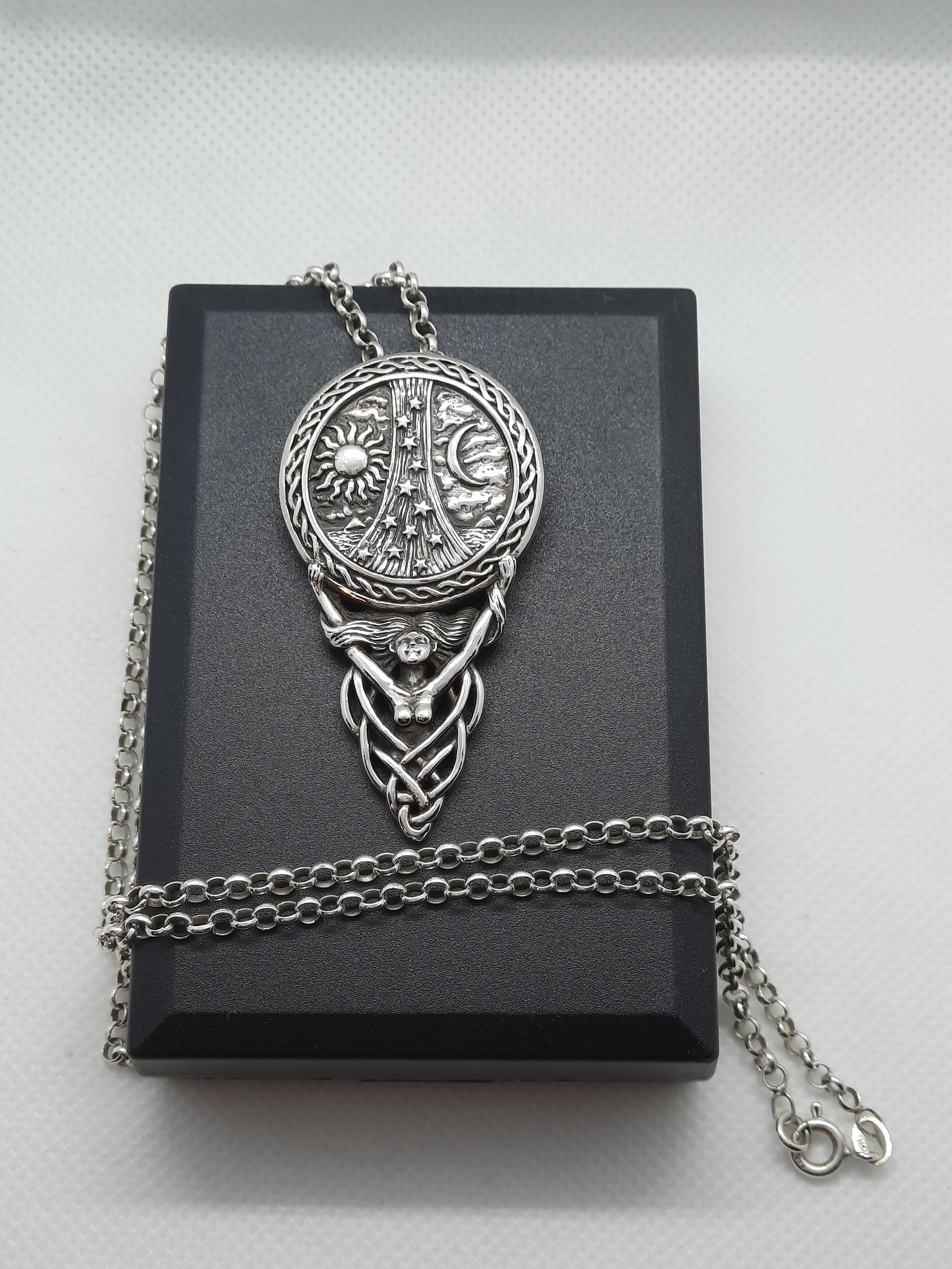 Large Sterling Silver Pagan Goddess Pendant and Belcher Chain