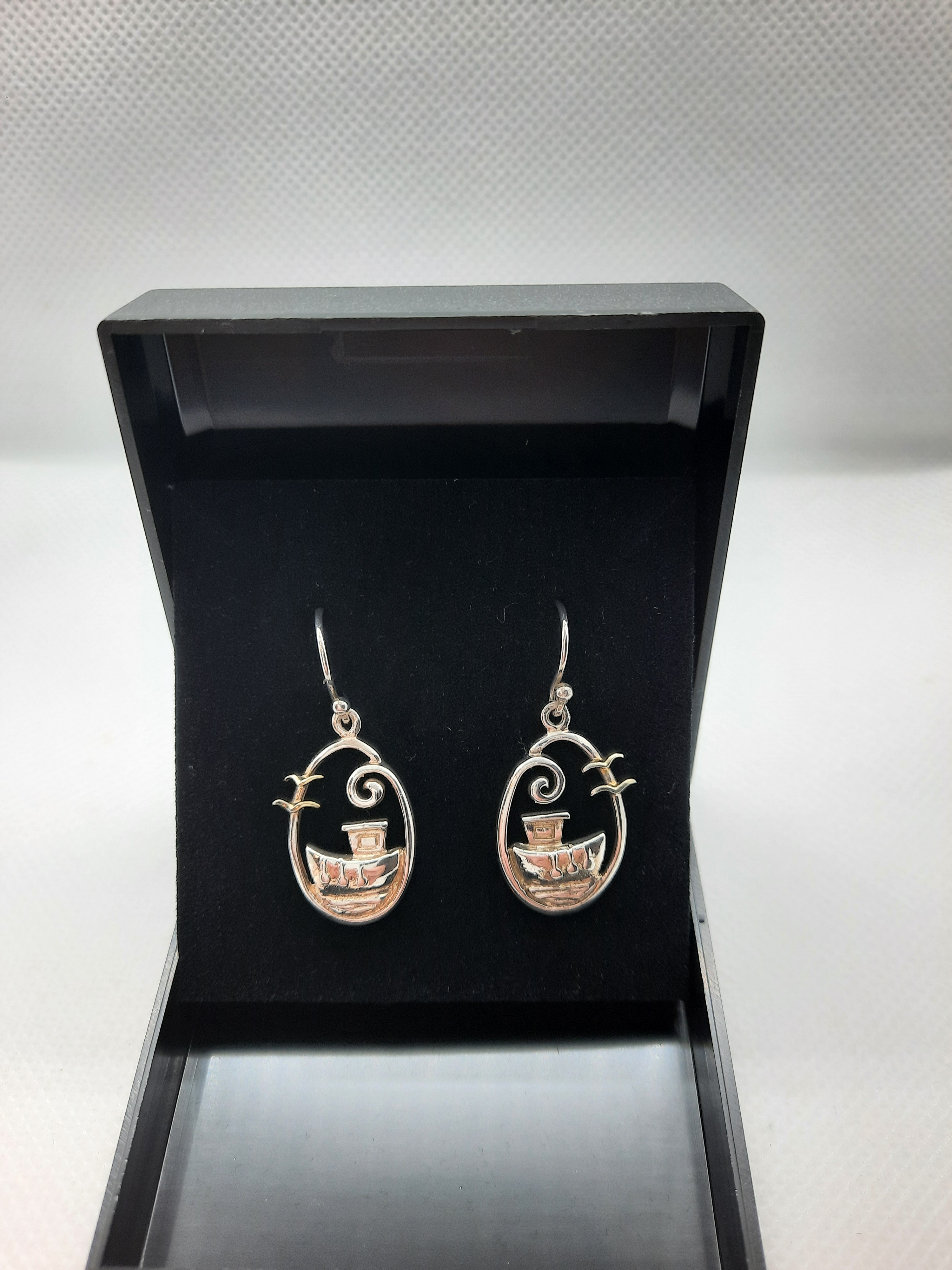 Quirky Sterling Silver Fishing Boat Drop Earrings