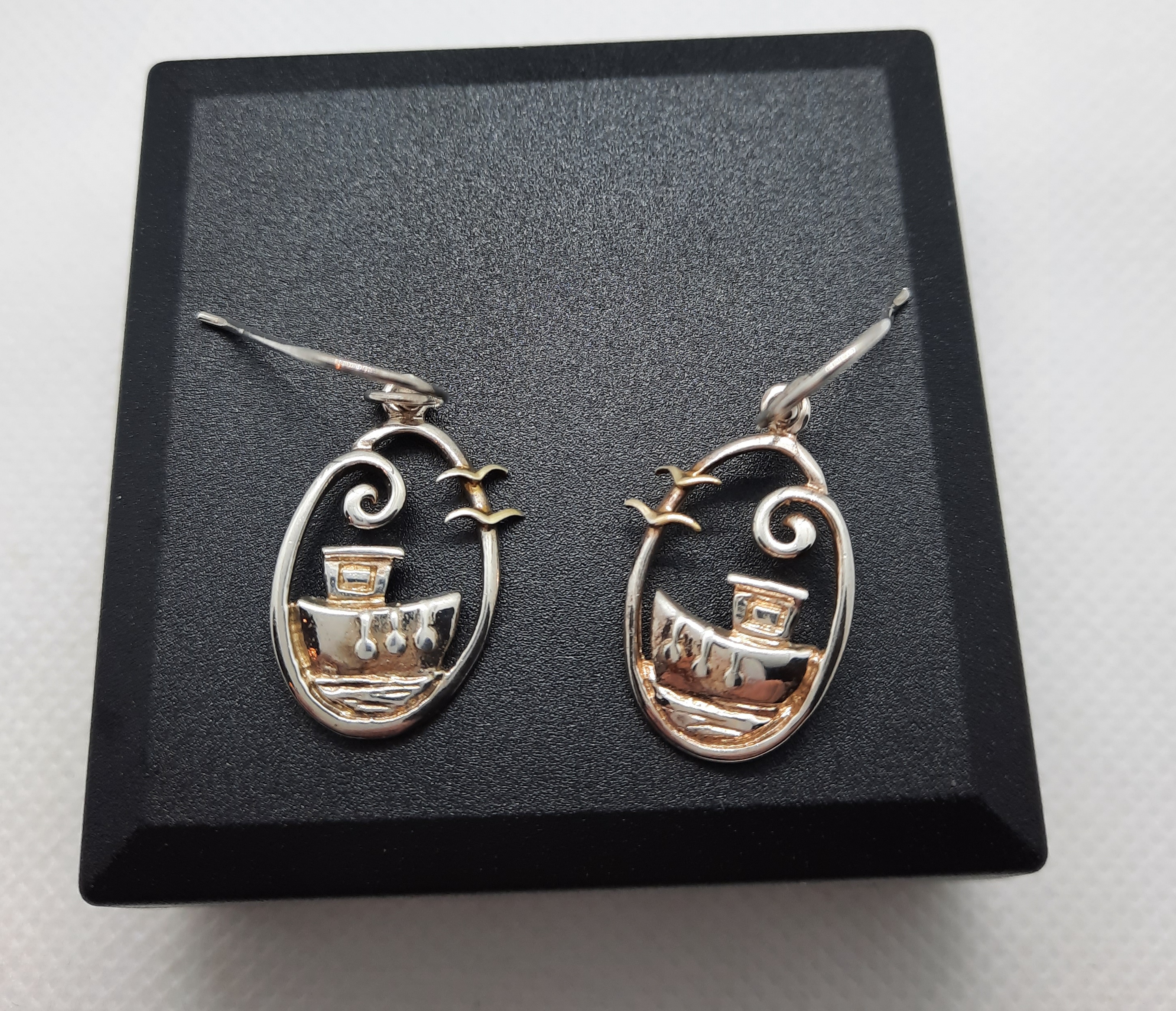 Quirky Sterling Silver Fishing Boat Drop Earrings