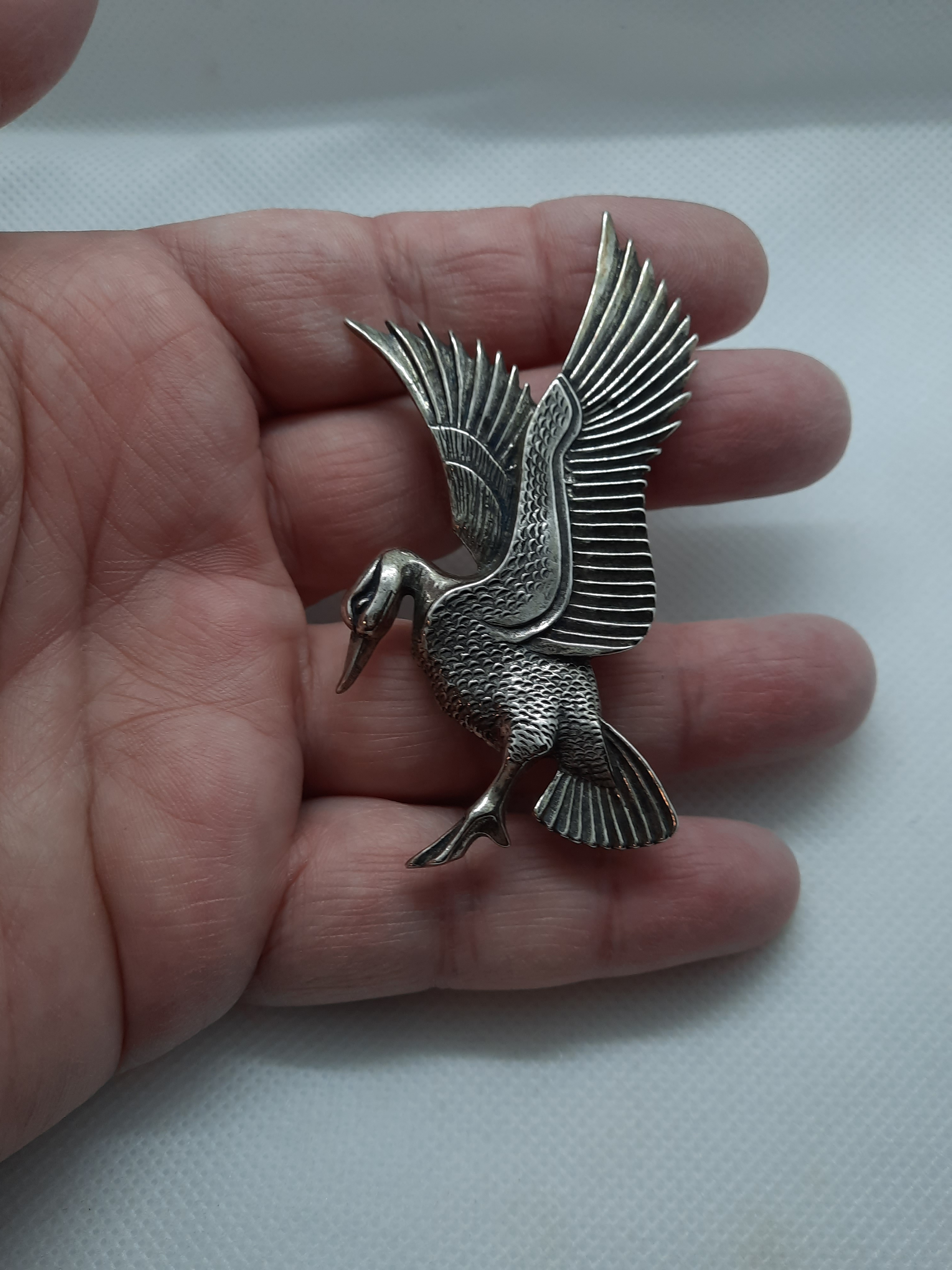 Large Sterling Silver Vintage Mallard Duck Brooch