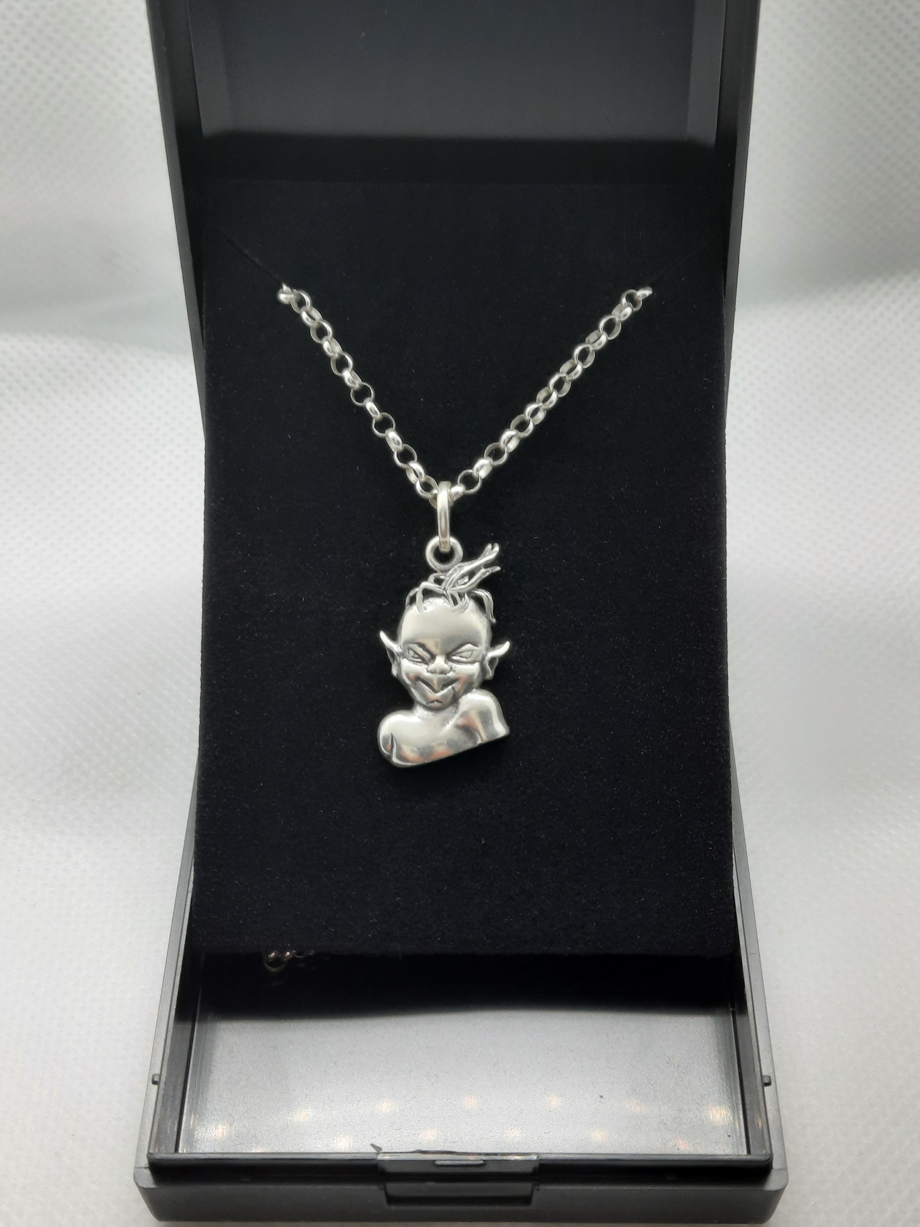 Unusual Sterling Silver Pixie Pendant and Chain